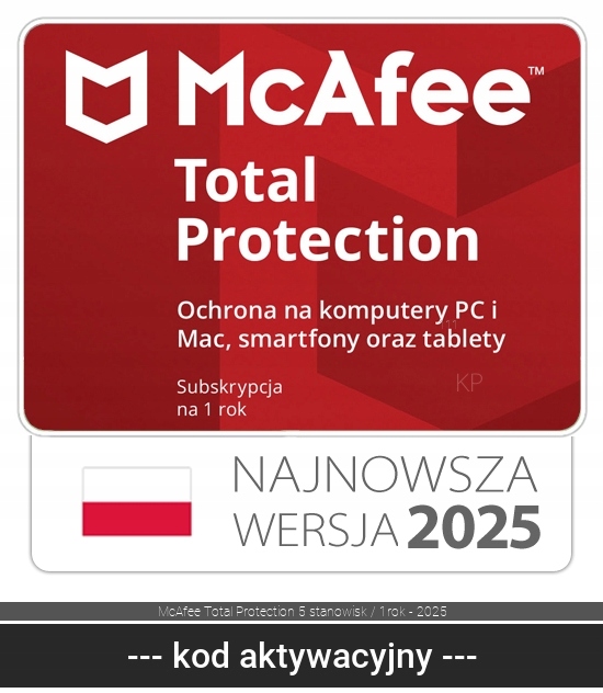 McAfee Total Protection 5 stanowisk / 1rok - 2025