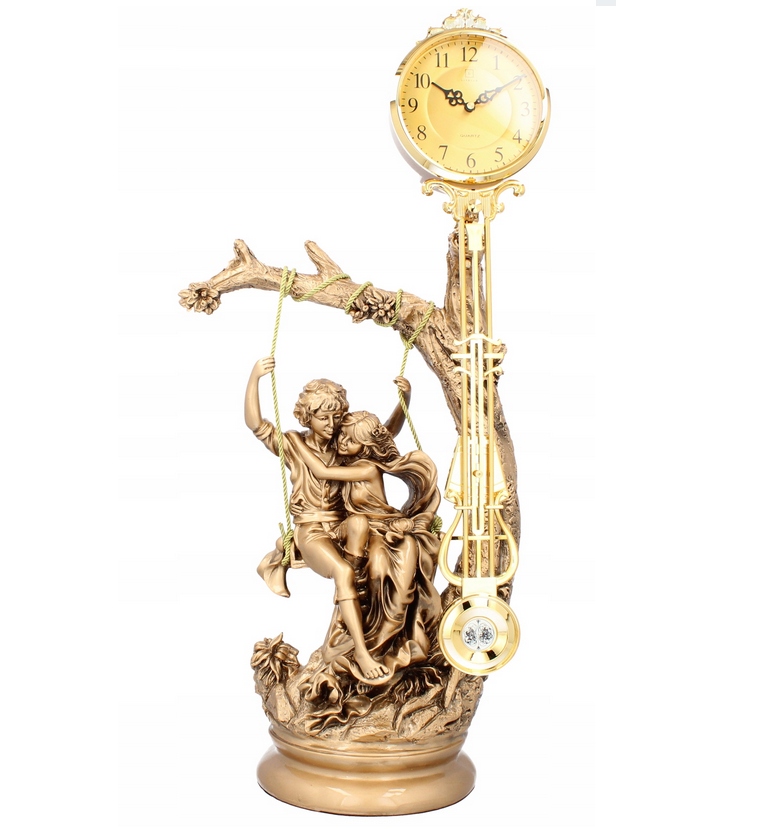 Krbové hodiny zlaté Livello Pár na hojdačke Zamilovaní zlato dekorácia