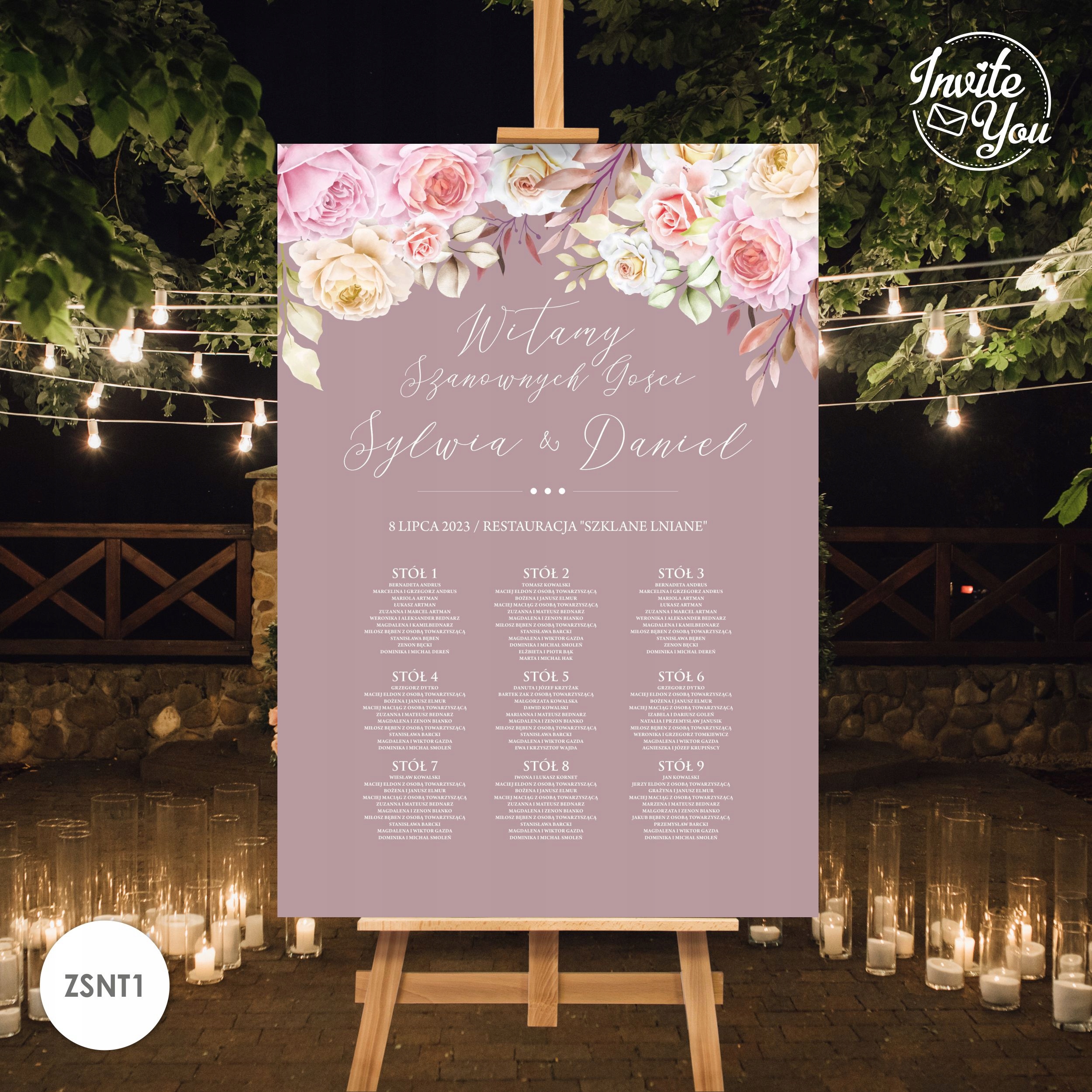 Plansza Lista Gości B1 Wesele 100x70 ROŻNE WZORY Marka InviteYou