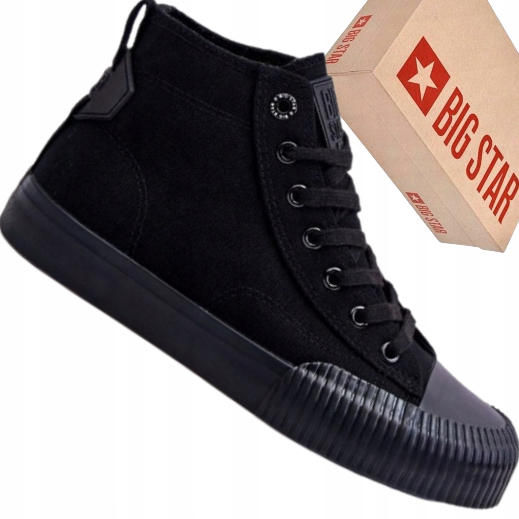 Damskie Wysokie Trampki Big Star LL274444 Czarne Sznurowane