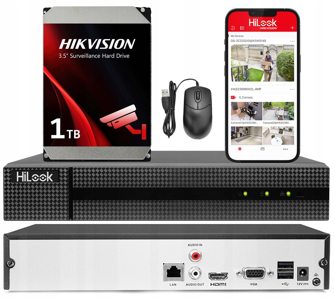 Ip rekordér až 8Mpx HiLook Hikvision NVR-104MH-C Aplikácia Disk 1TB