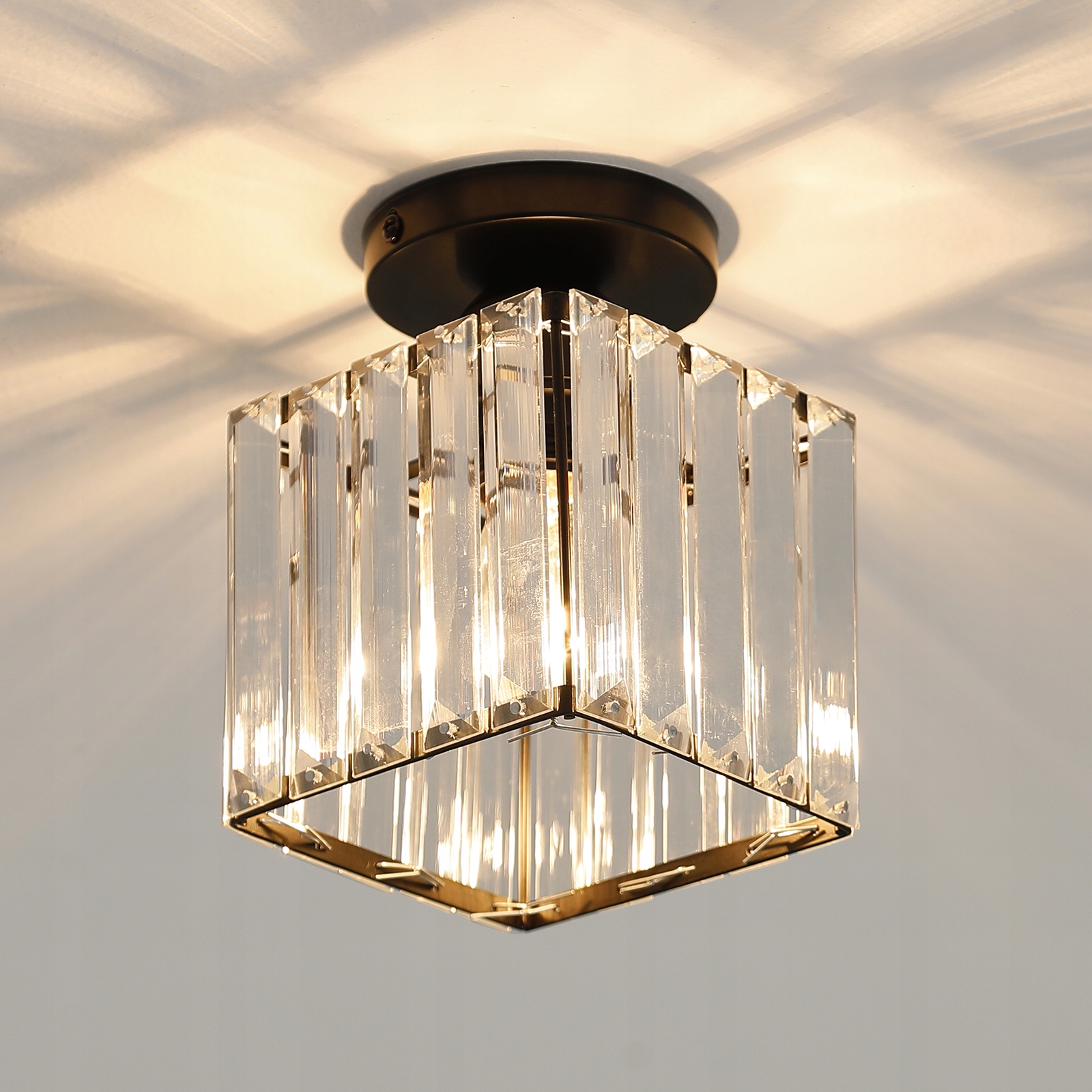 Lampa Sufitowa Czarna E27 Zyrandol Krysztalowy Nowoczesna Do Salonu
