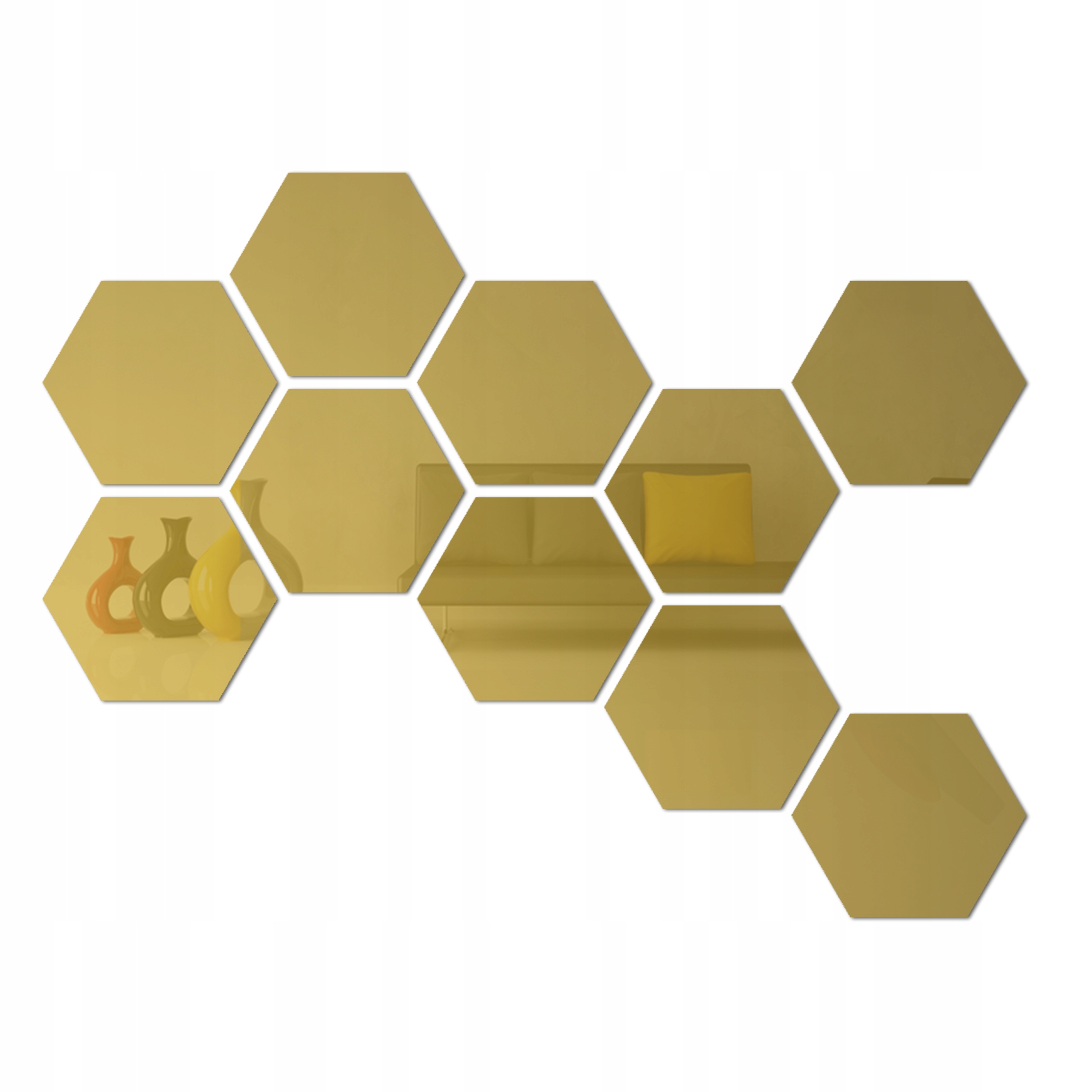 

Nowoczesne Złote lustro dekoracyjne Hexagon 3D