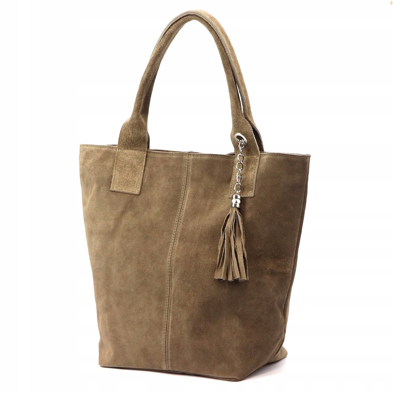 Semišová módní taška z přírodní kůže vera pelle, kabelka shopper mocha A4