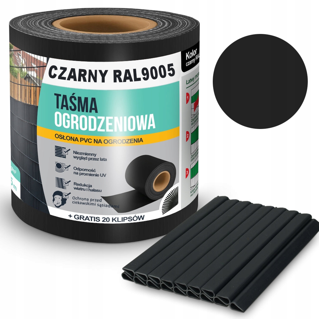 

Taśma Ogrodzeniowa Czarna 35m 20 Klipsów