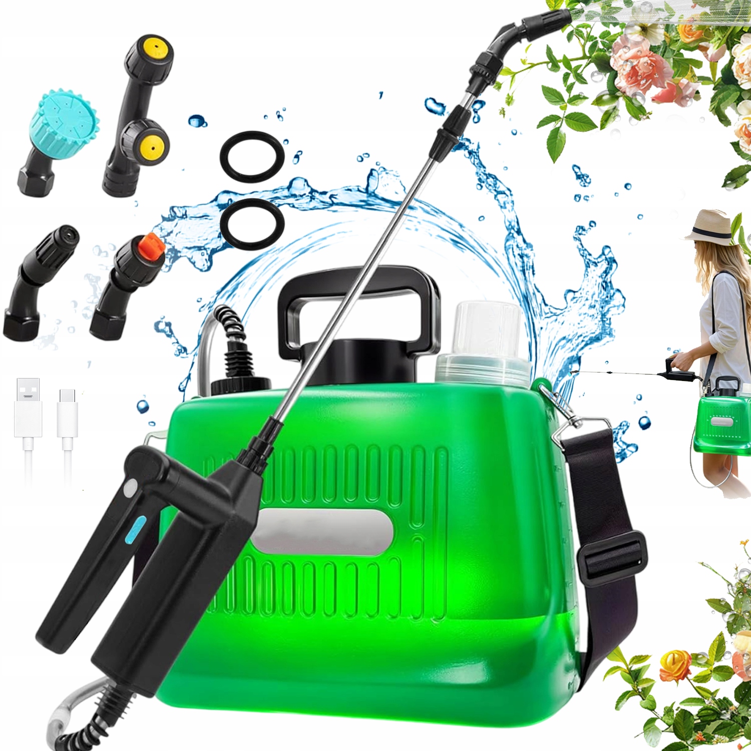 Elektrický Zádový Postřikovač 8 L S Nastavitelnými Tryskami Pro Zahradní Práce