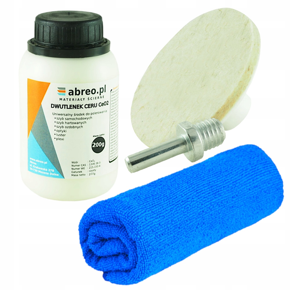 

Zestaw Do Polerowania Szyb Tlenek Ceru 200g Filc