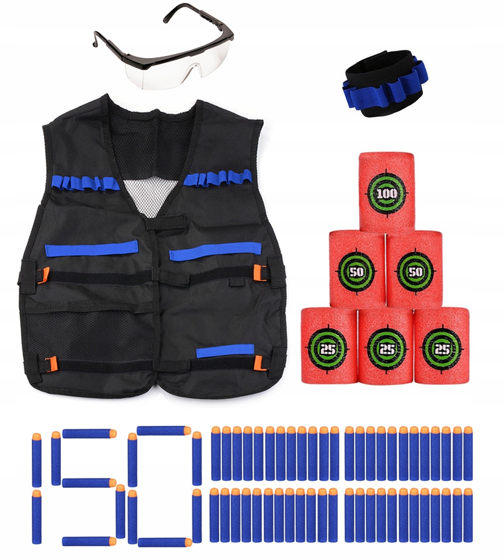 KAMIZELKA 150 STRZAŁEK CELE OPASKA OKULARY DO NERF