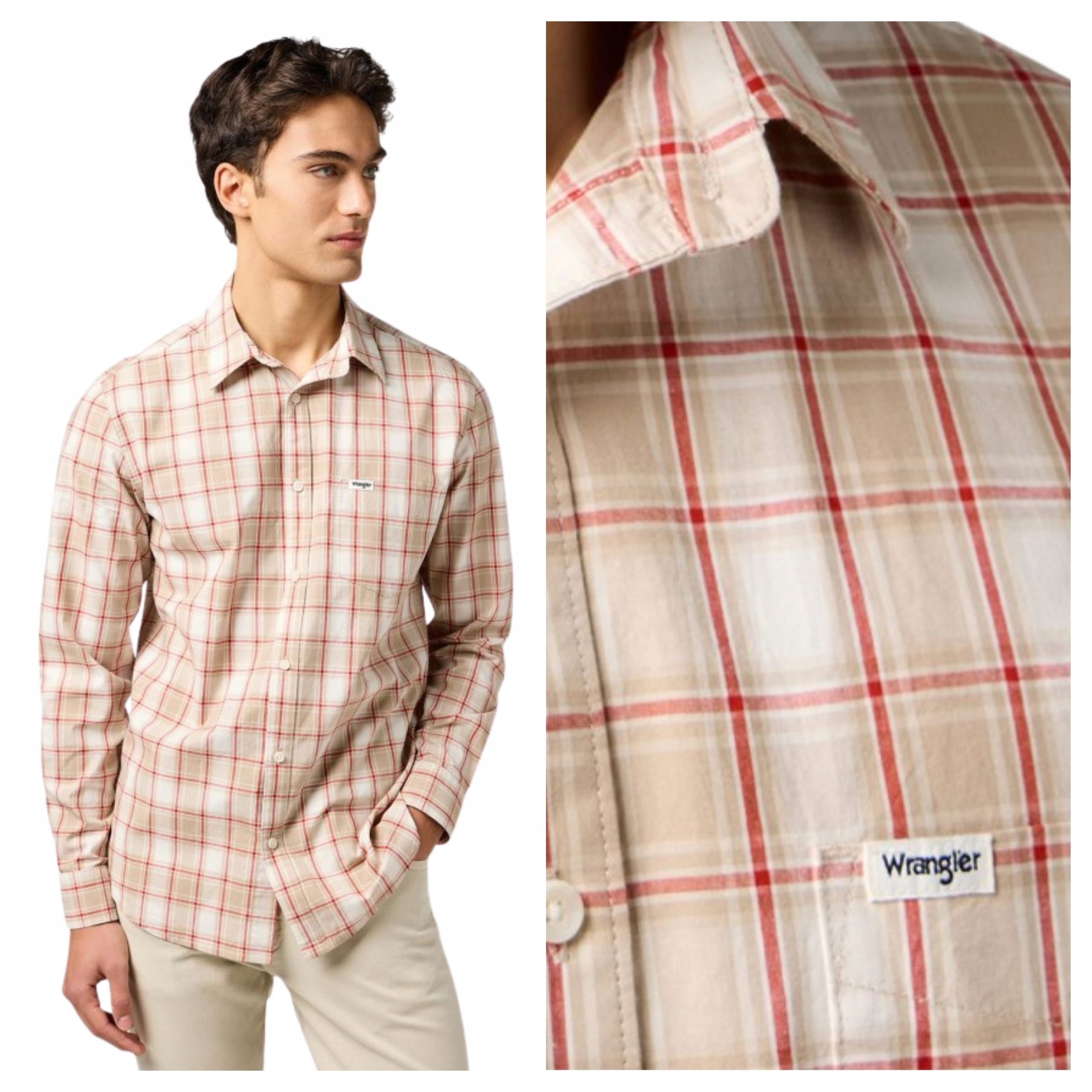 Pánská košile Wrangler 1 Pkt Shirt Regular Fit Bavlněná Mřížka Tan M