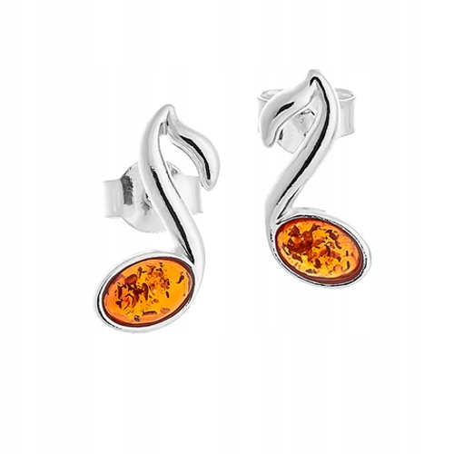 NUTKI NUTY srebrne KOLCZYKI na sztyft z naturalny BURSZTYN bałtycki AG925