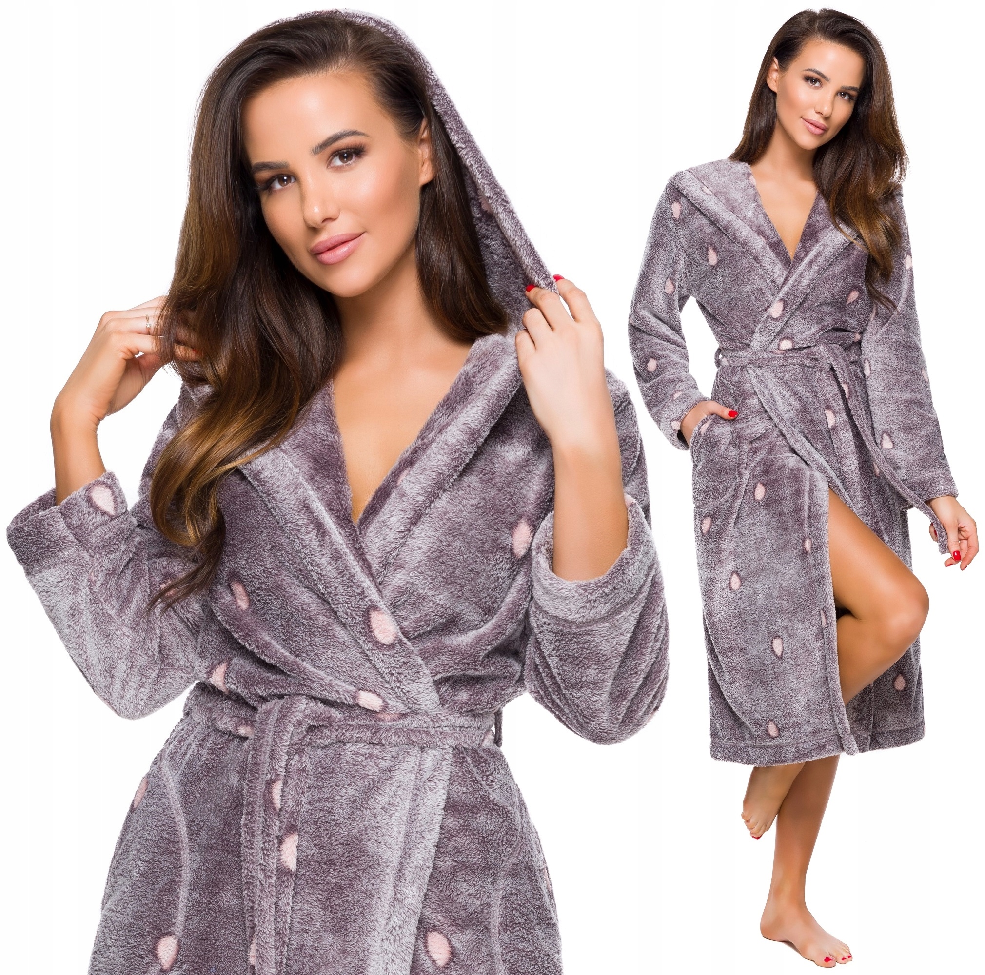 Długi Ciepły Puchowy Damski Szlafrok Podomka M