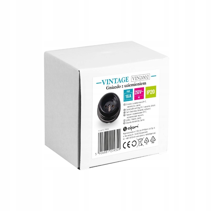 Gniazdo ceramiczne, VINTAGE, czarne DPM Stan opakowania oryginalne