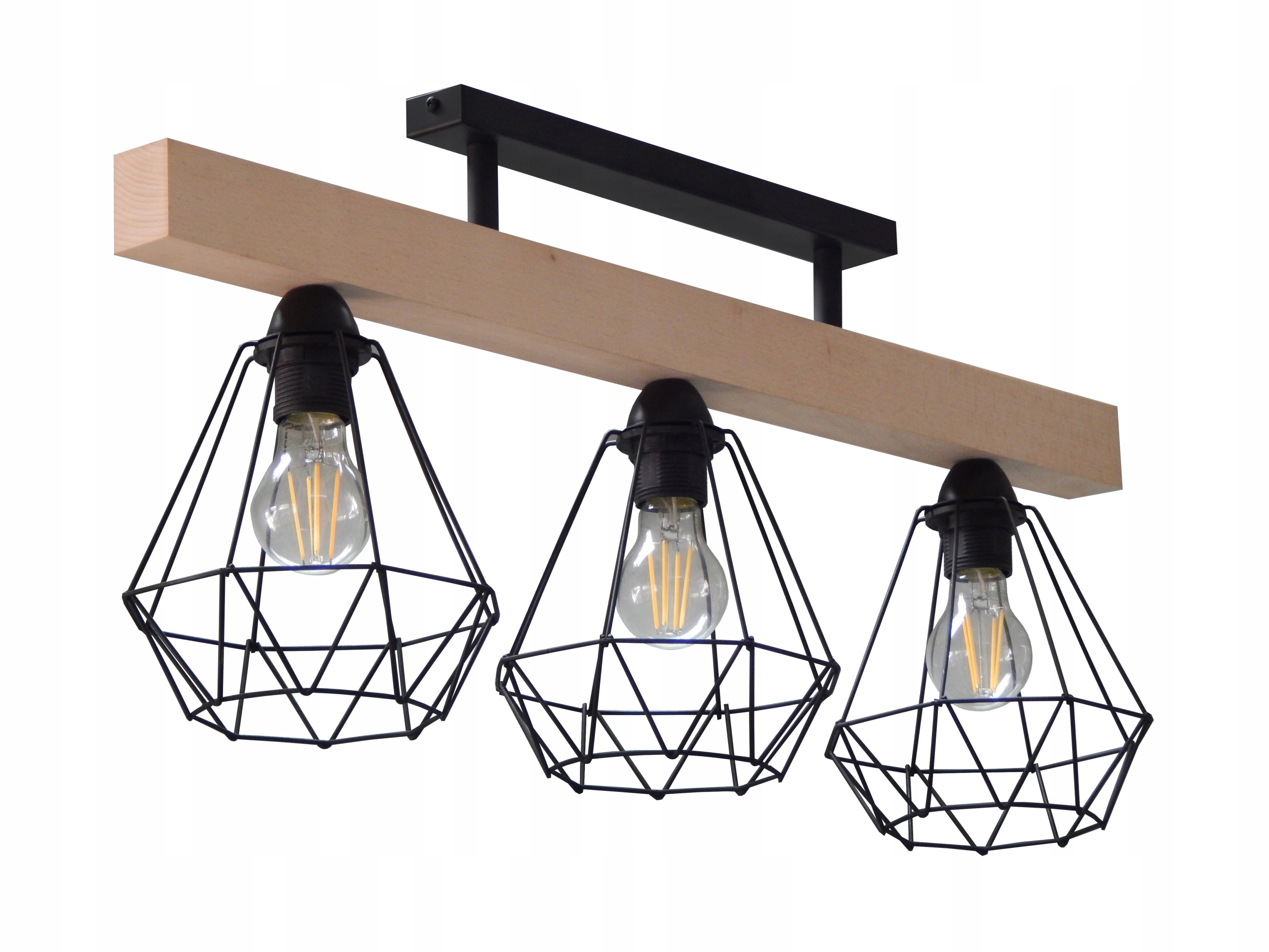 Lustr Lampa Stropní Svítidlo Stropní 022-3PL Drátěný Dřevo Loft E27 Moderní