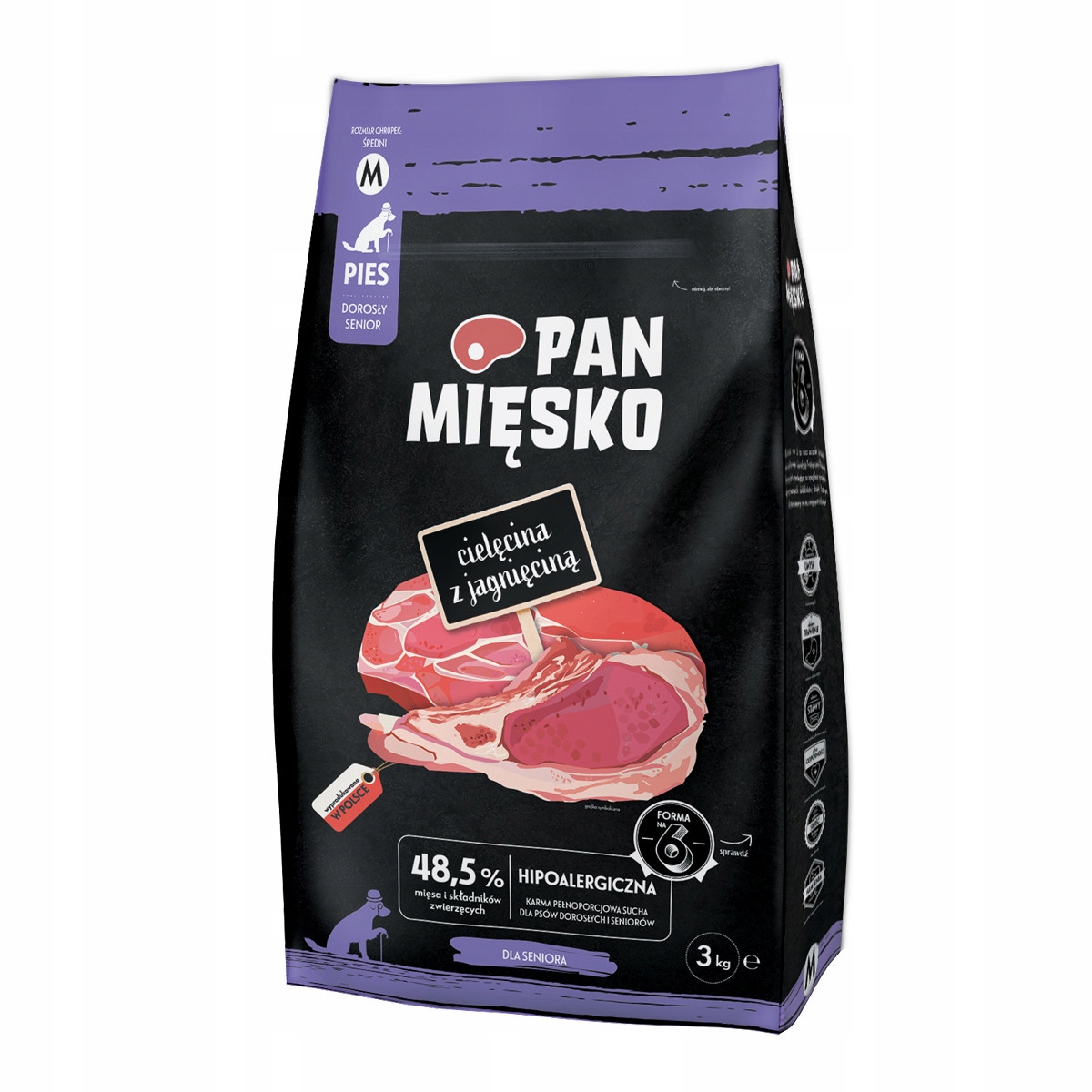 Levně Pan Mięsko Psy Telecí s jehněčím masem (senior) křupky M 3 kg