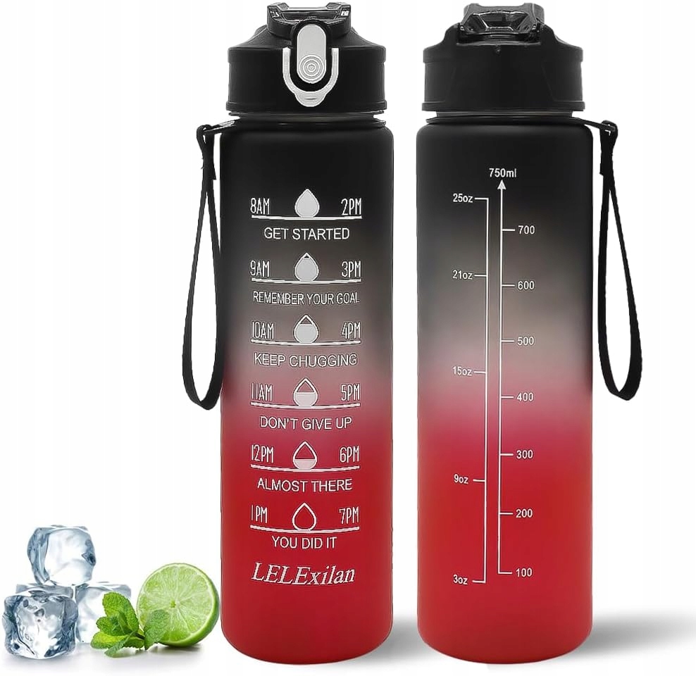 Bidon Butelka Na Wodę z Rurką Słomką Sport Motywacja 750 ml Szczelna Lekka