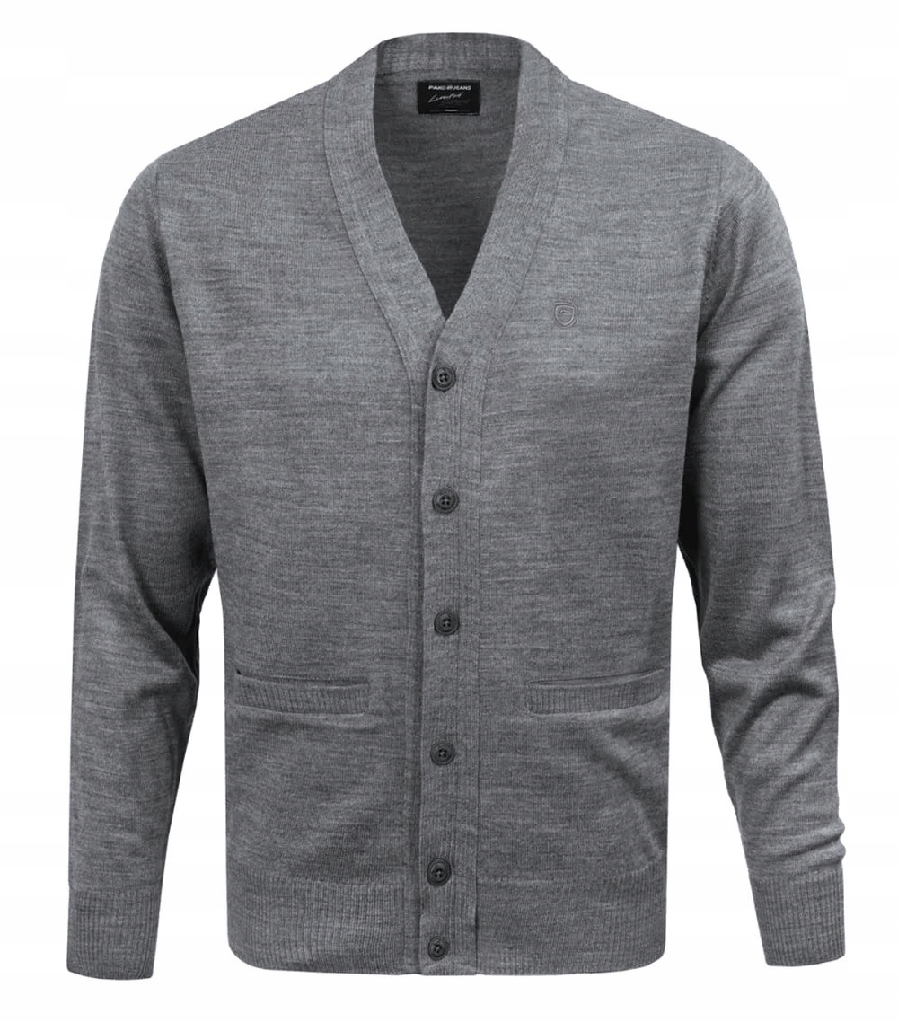 Pánský vlněný svetr na Knoflíky – kardigan – Pako Jeans – popelavý – L