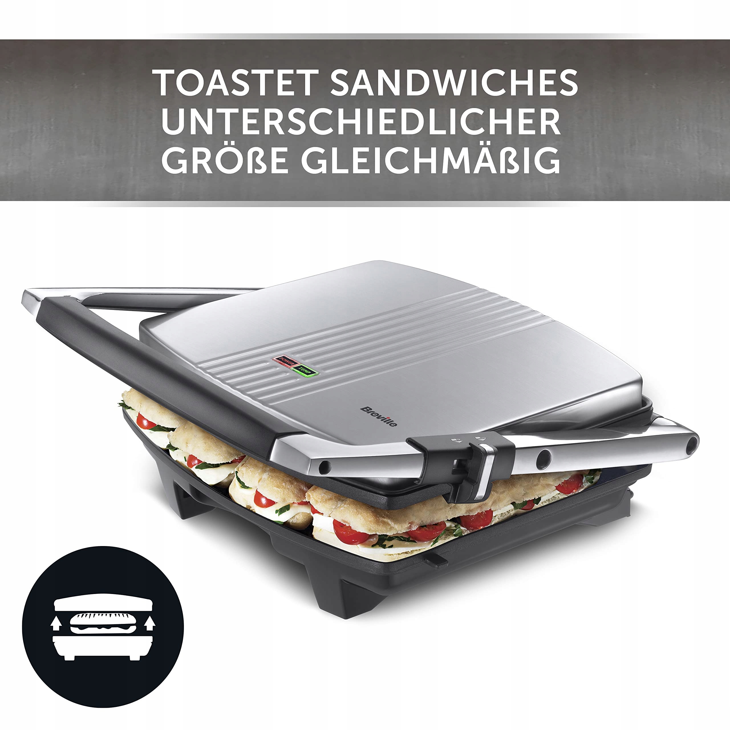 BREVILLE Opiekacz Do Kanapek Panini 4-Kromkowy Stal Nierdzewna — miniatura 4
