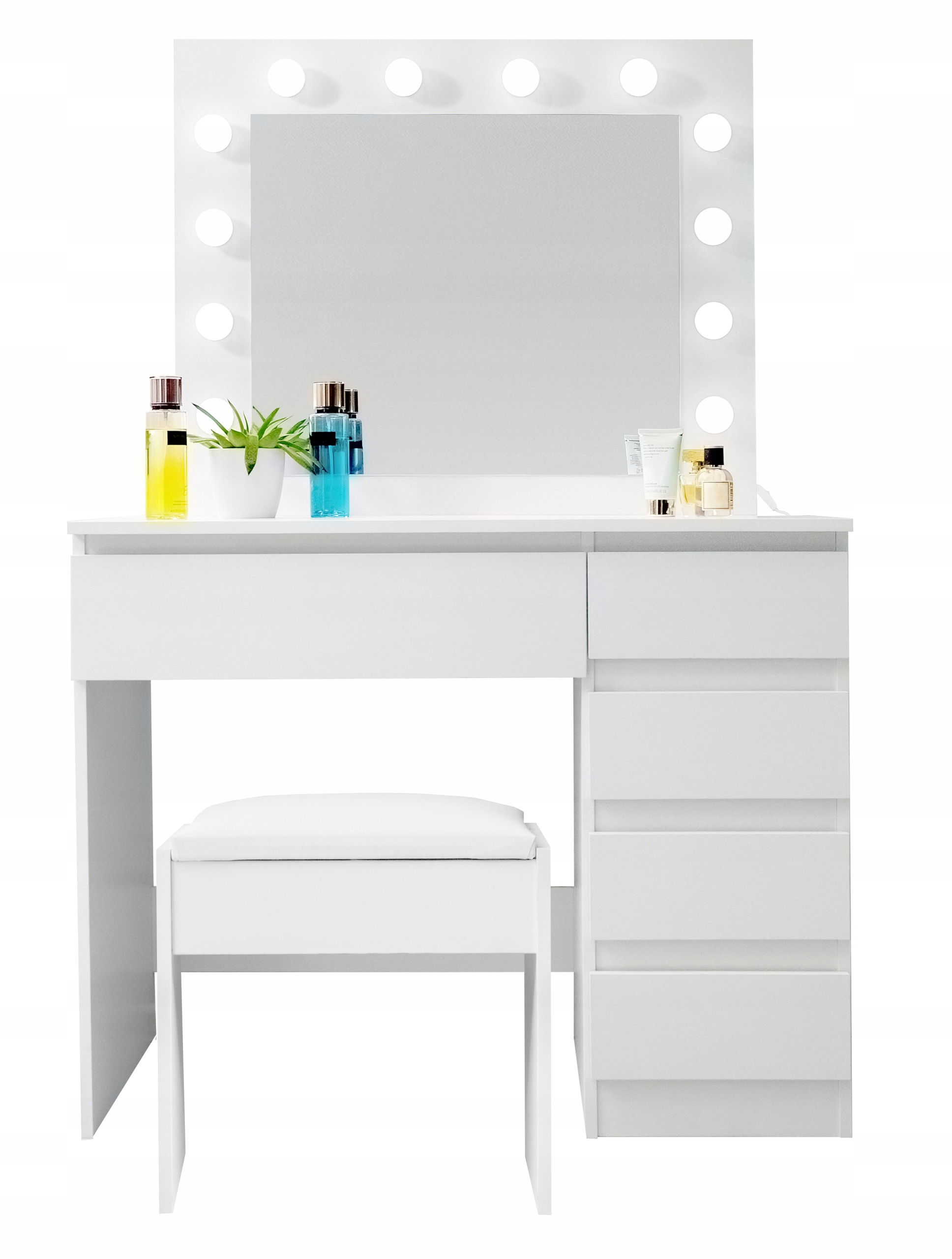 Aga Toaletný stolík so zrkadlom a osvetlením taburet Matný biely