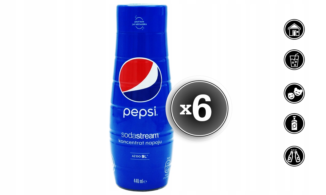 6x SYROP KONCENTRAT PEPSI COLA DO SATURATORA SODASTREAM 9L NAPOJU z 440ml Marka SodaStream