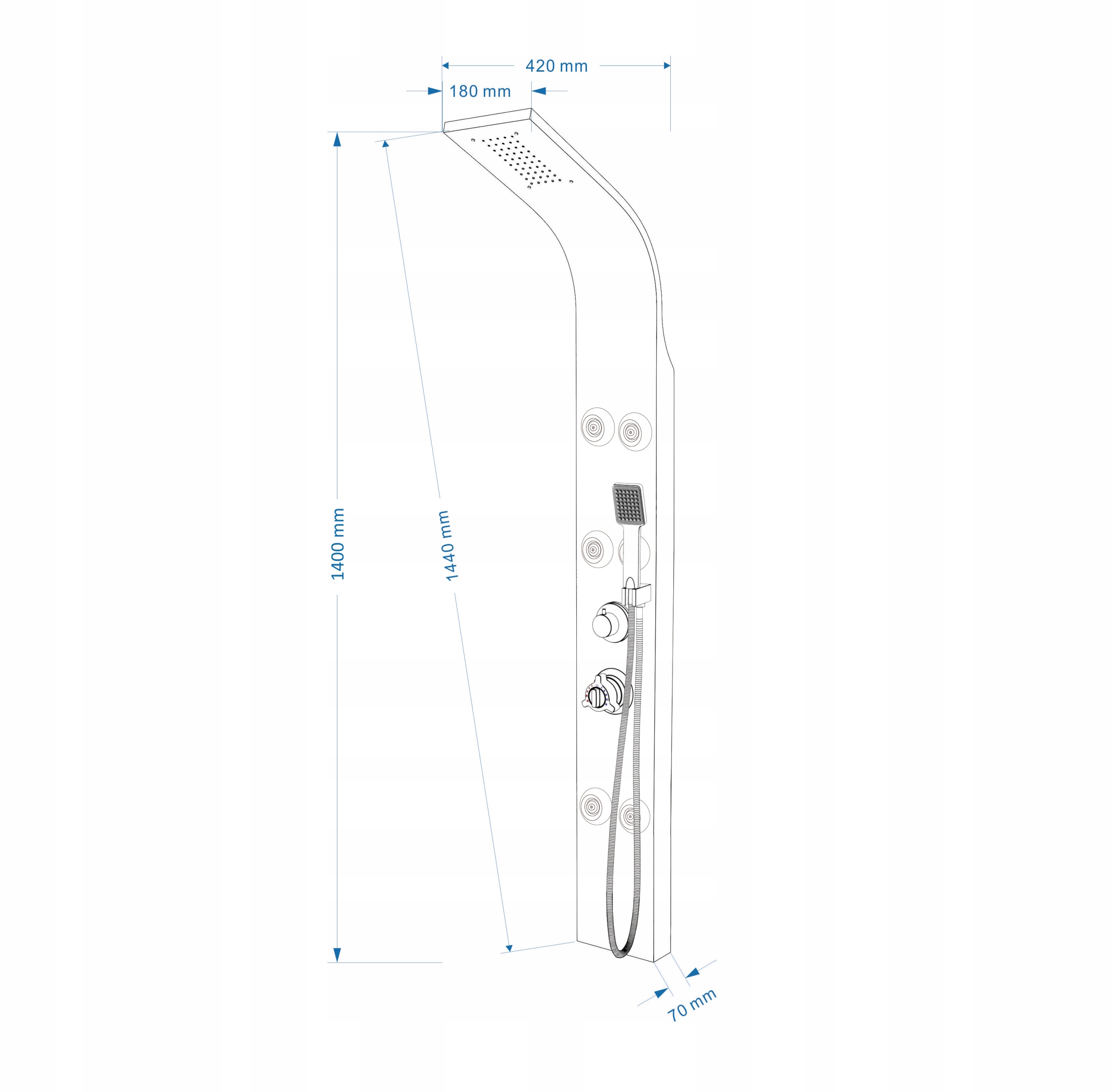 Panel prysznicowy Montana z termostem +hydromasaż, mozliwość montażu w rogu Kod producenta Montana Termostat