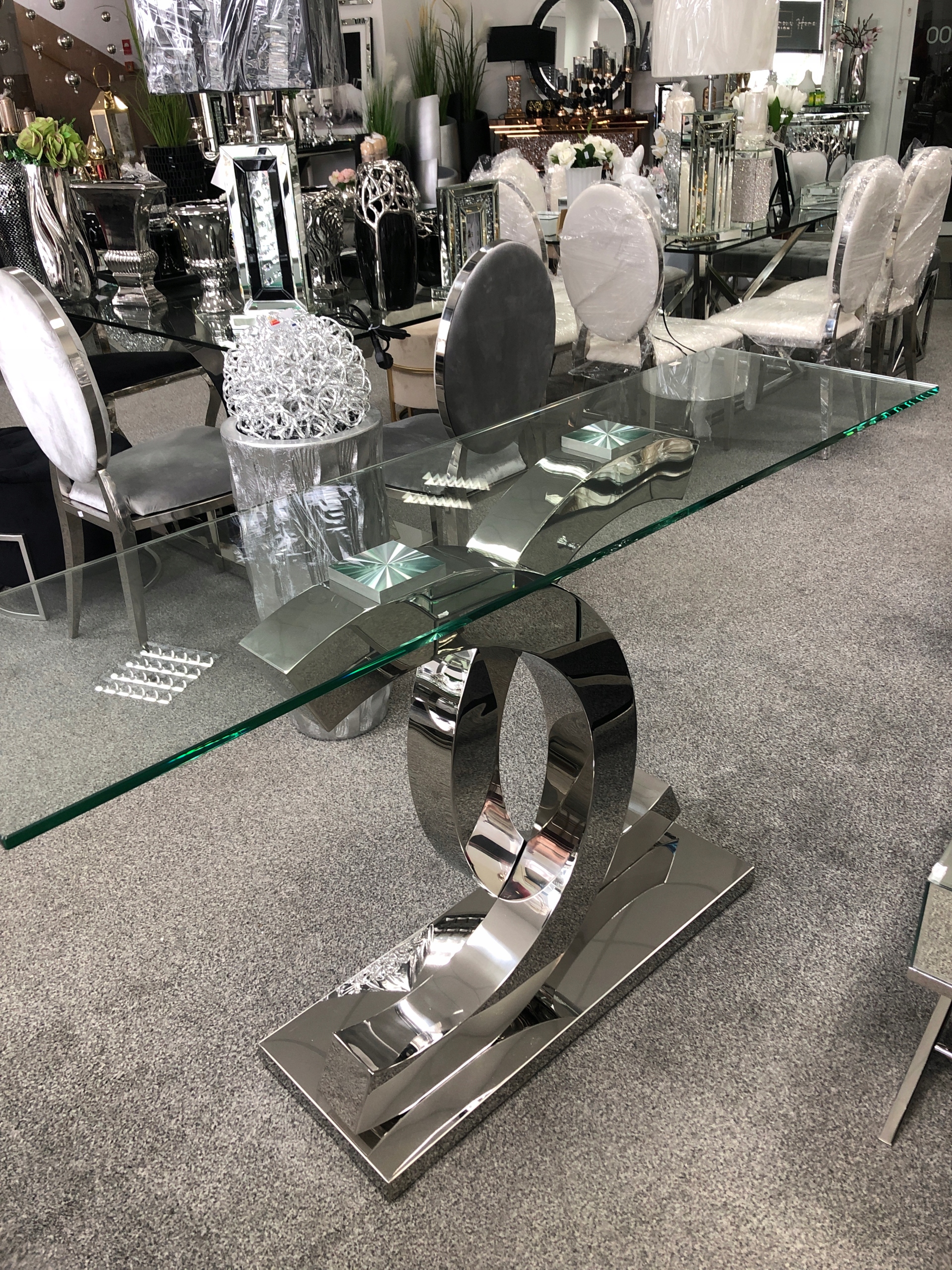 Konsola CC stal chromowana szkło glamour 140 Głębokość mebla 40 cm