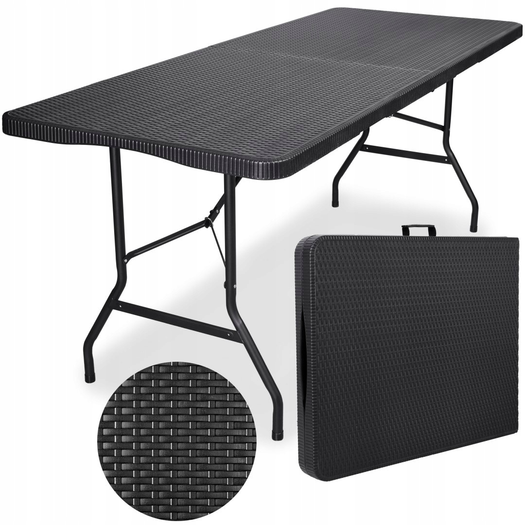 Cateringový stůl Rattan skládací do kufru 180 cm, černý