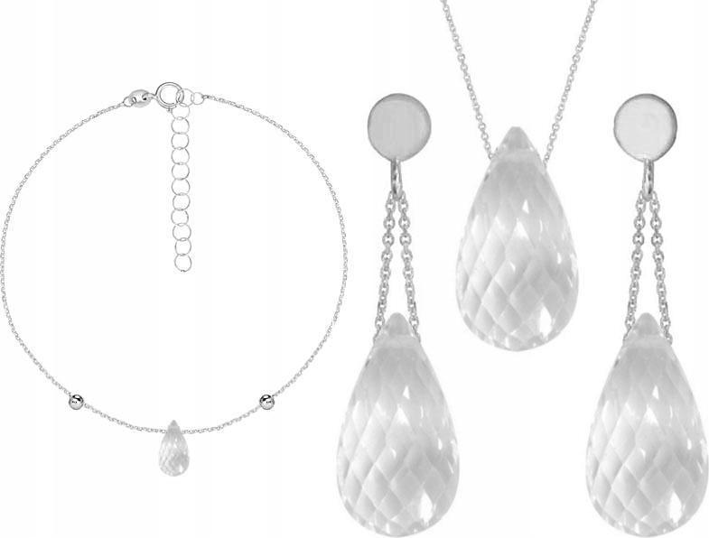 Stříbrný komplet šperků 925, přírodní kameny ve tvaru dámské slzy