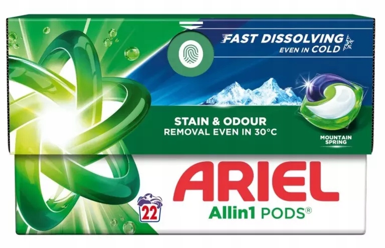 Kapsle Na Praní Mountain Spring Stain&odour All IN1 Pods Ariel 22 Ks