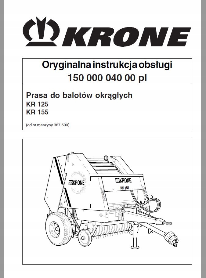 Instrukcja Obsługi Prasa Krone Kr 125 Kr 155