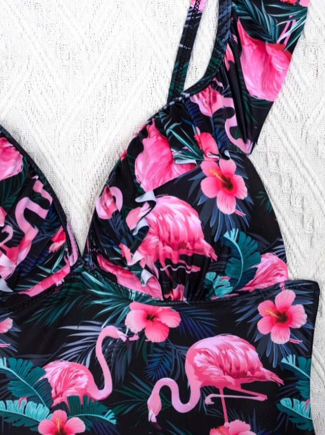 STRÓJ KĄPIELOWY JEDNOCZĘŚCIOWY MONOKINI FLAMINGI L Materiał dominujący poliester