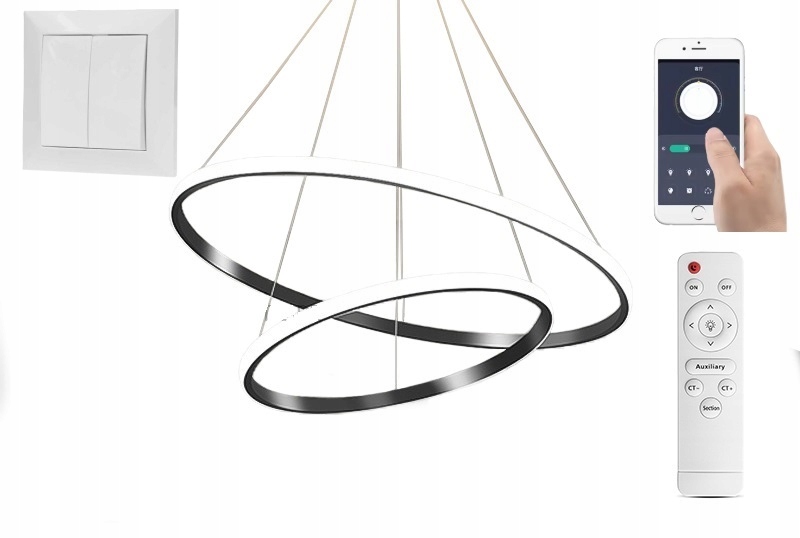 Lampa Ringi Czarna 60 40CM 62W Bluetooth Pamięć Darmat Light 432