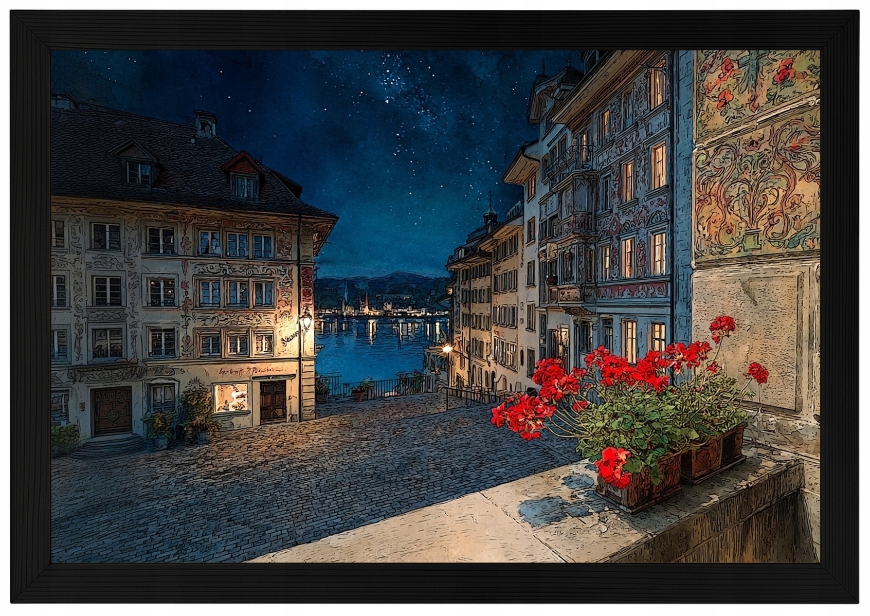 Plakát Rámeček Dřevo Krajina Švýcarsko Lucerna Město Staré Město 60x40