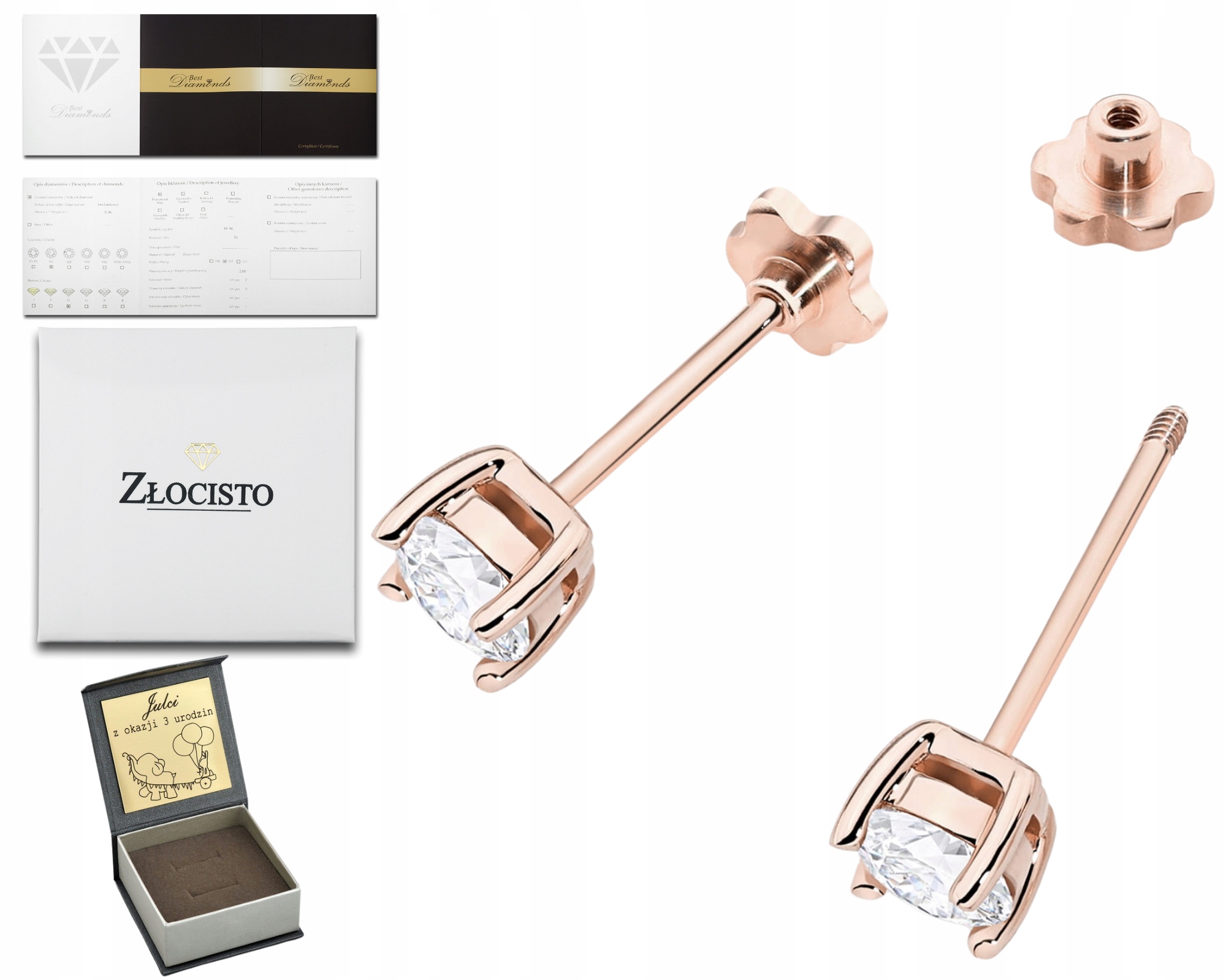 Růžové Zlato Náušnice S Diamantem Šroubovací Tyčinka Zlato 585 Jako Dárek