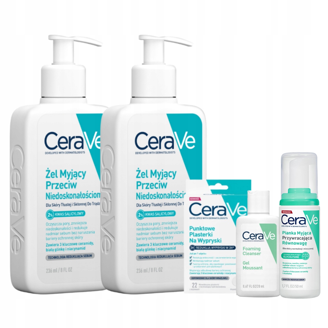 CeraVe Plasterki na niedoskonałości, 2x Żel myjący 236ml