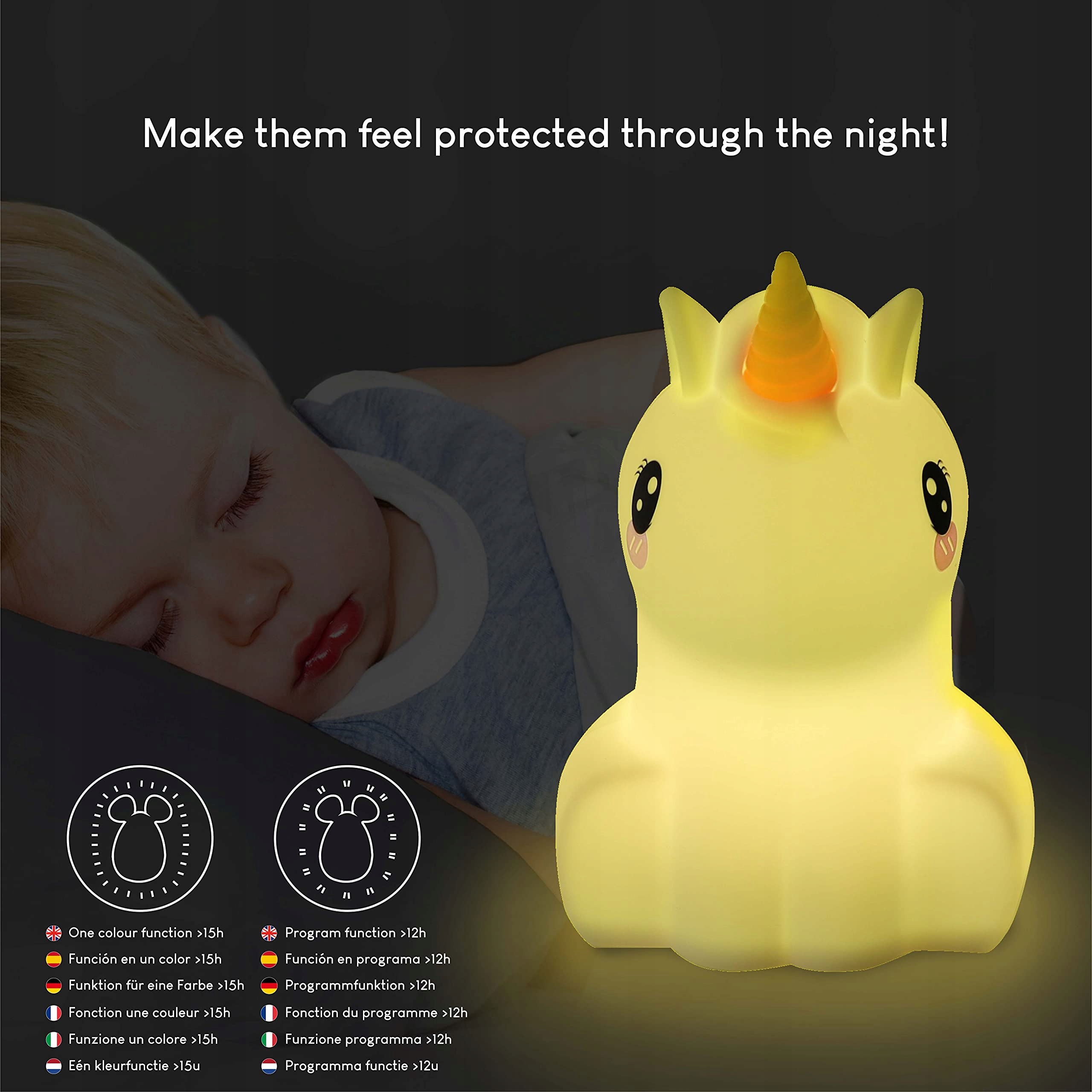 BONNYCO Lampka Nocna Jednorożec Dla Dzieci Z Pilotem 16 Kolorów — miniatura 5