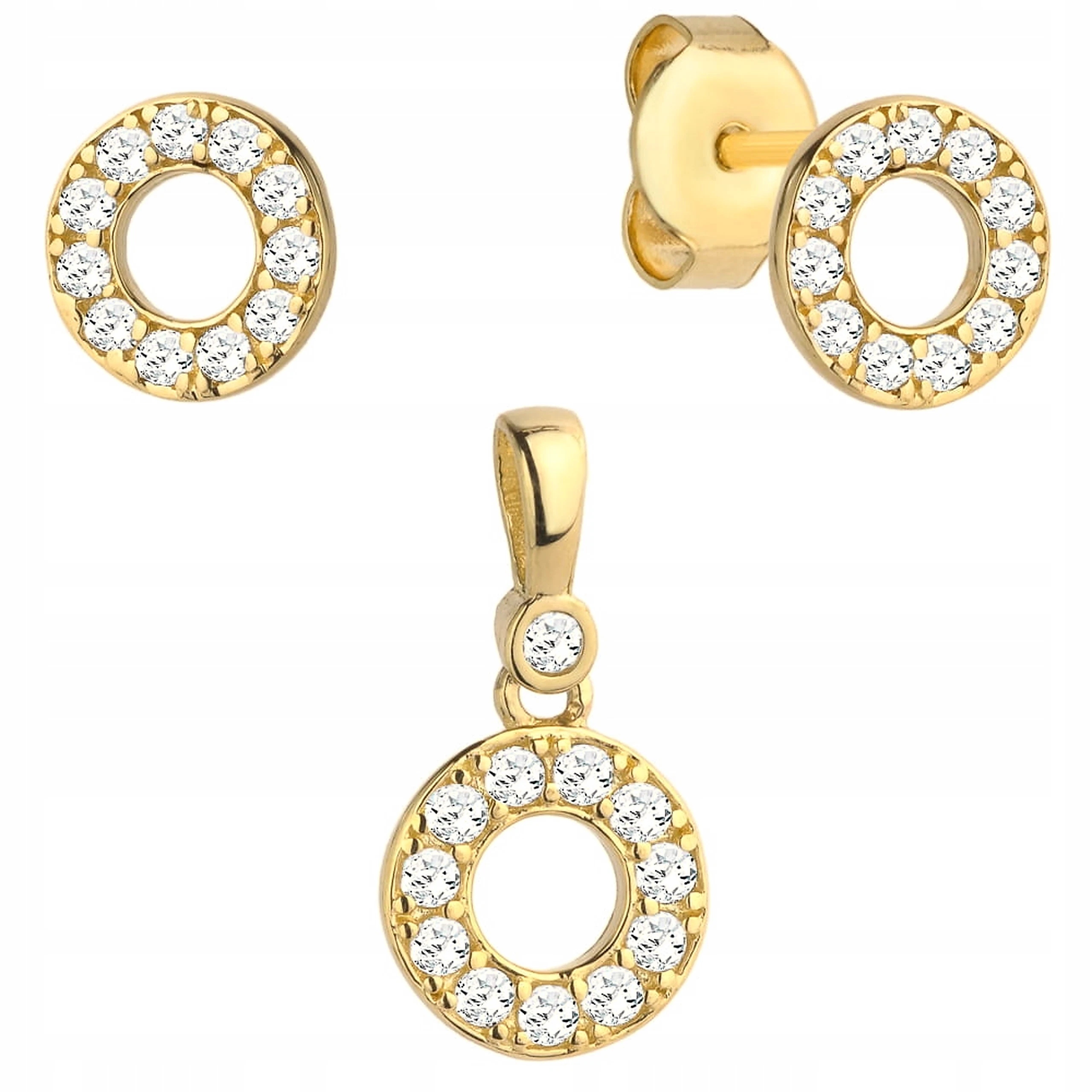 Zlatá souprava – náušnice a přívěsek ze zlata 585 14k s kameny, 1.74 g