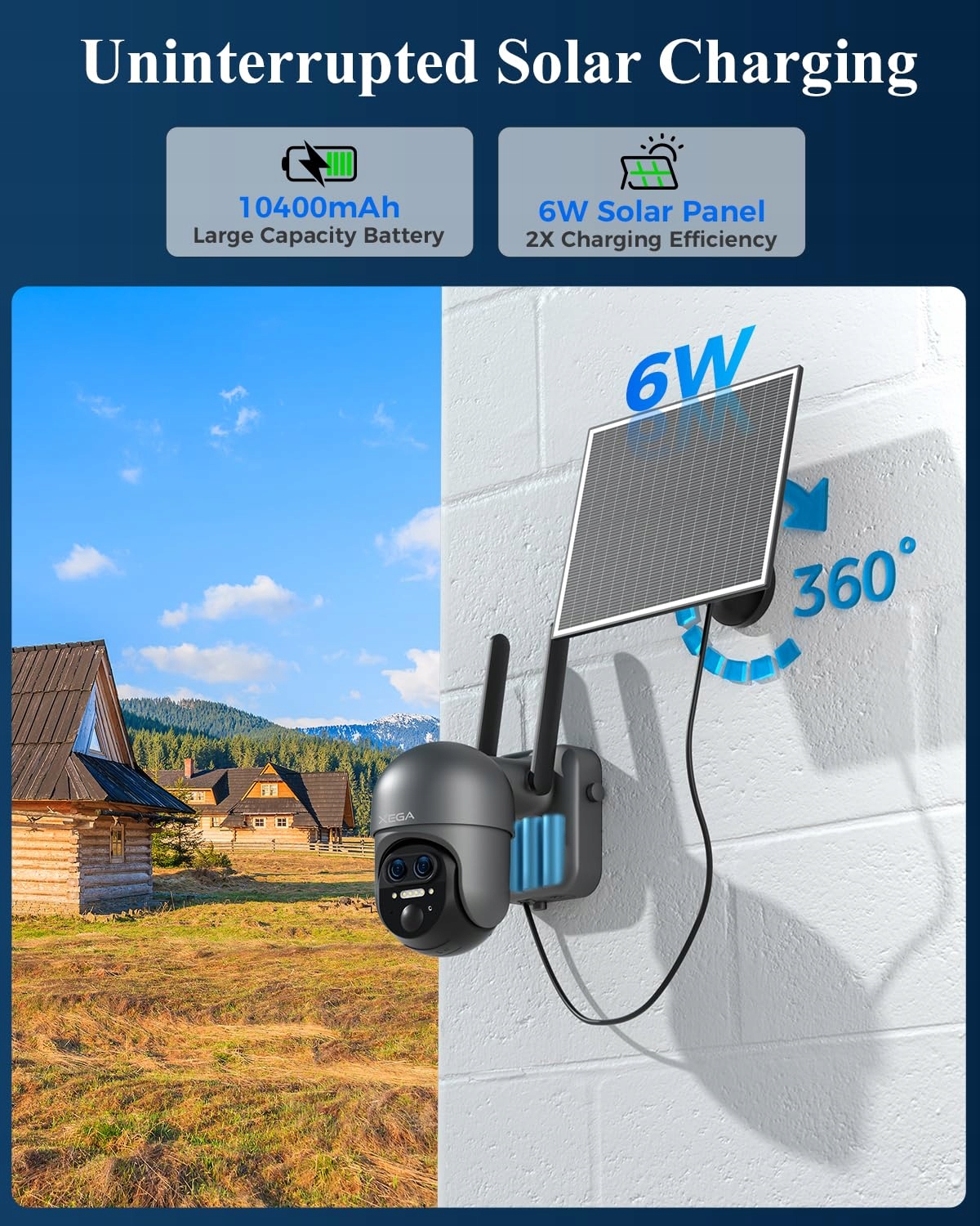 XEGA Kamera Zewnętrzna 4G LTE 12X Zoom Hybrydowy 2K PTZ Dual-Lens Solarna — miniatura 3