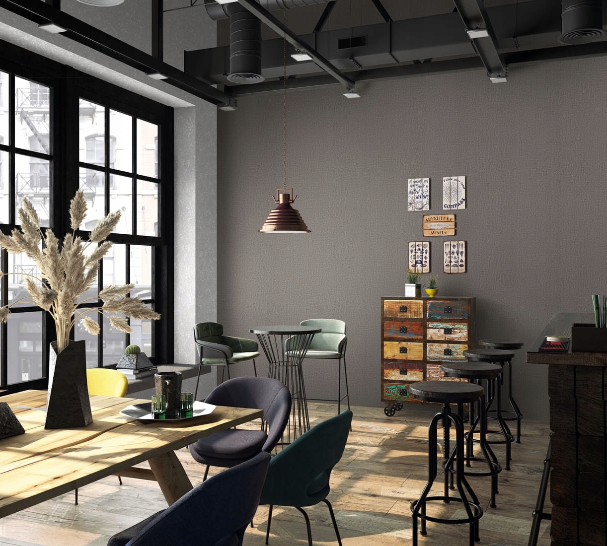 Brązowa Tapeta Struktura Tkanina Odporna Na Szorowanie Styl Loft Tapety