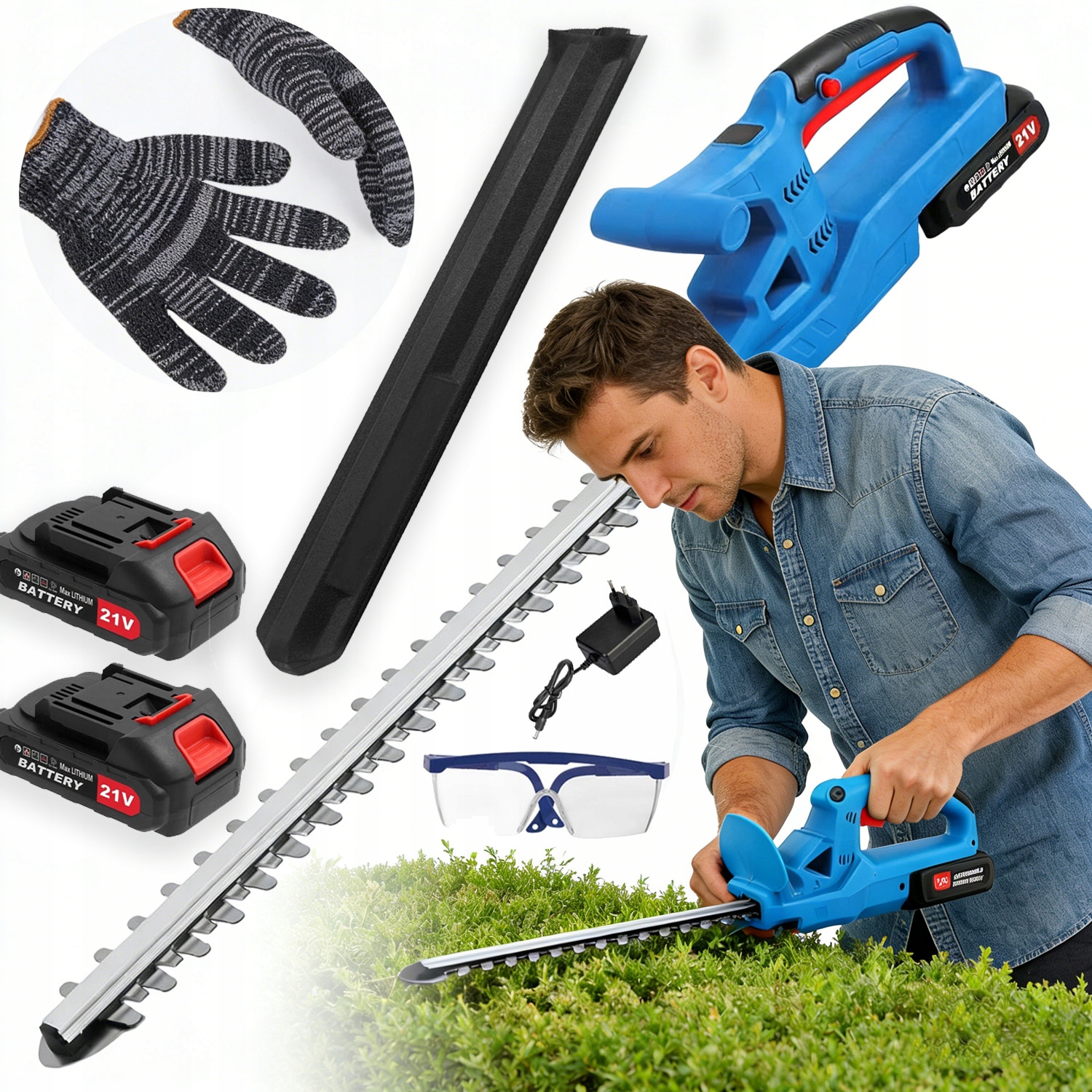 Akumulátorové Nůžky Na Stříhání Živého Plotu Trávy Keřů 200W Sada