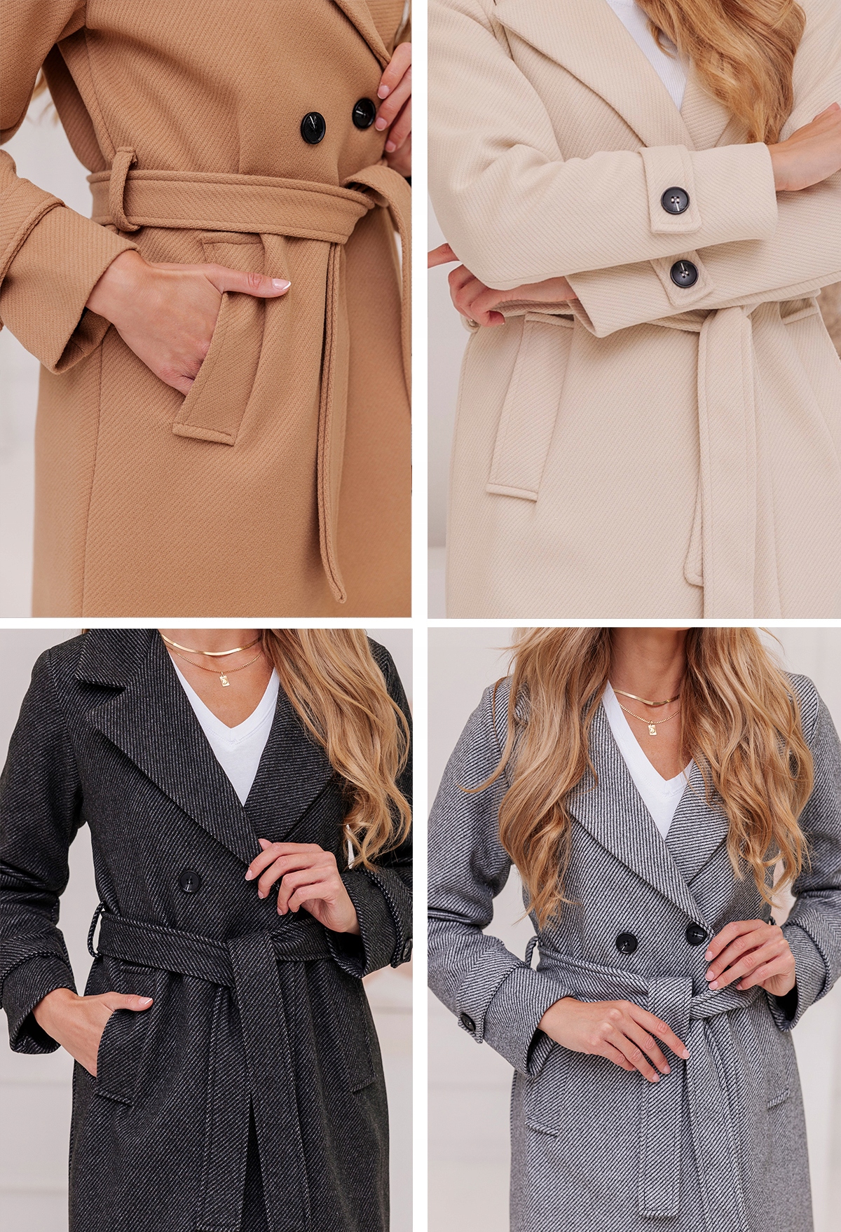 PRĄŻKOWANY PŁASZCZ Z PASKIEM PRZEJŚCIOWY JESIENNY ZIMOWY DAMSKI Z WEŁNĄ XXL Zapięcie guziki