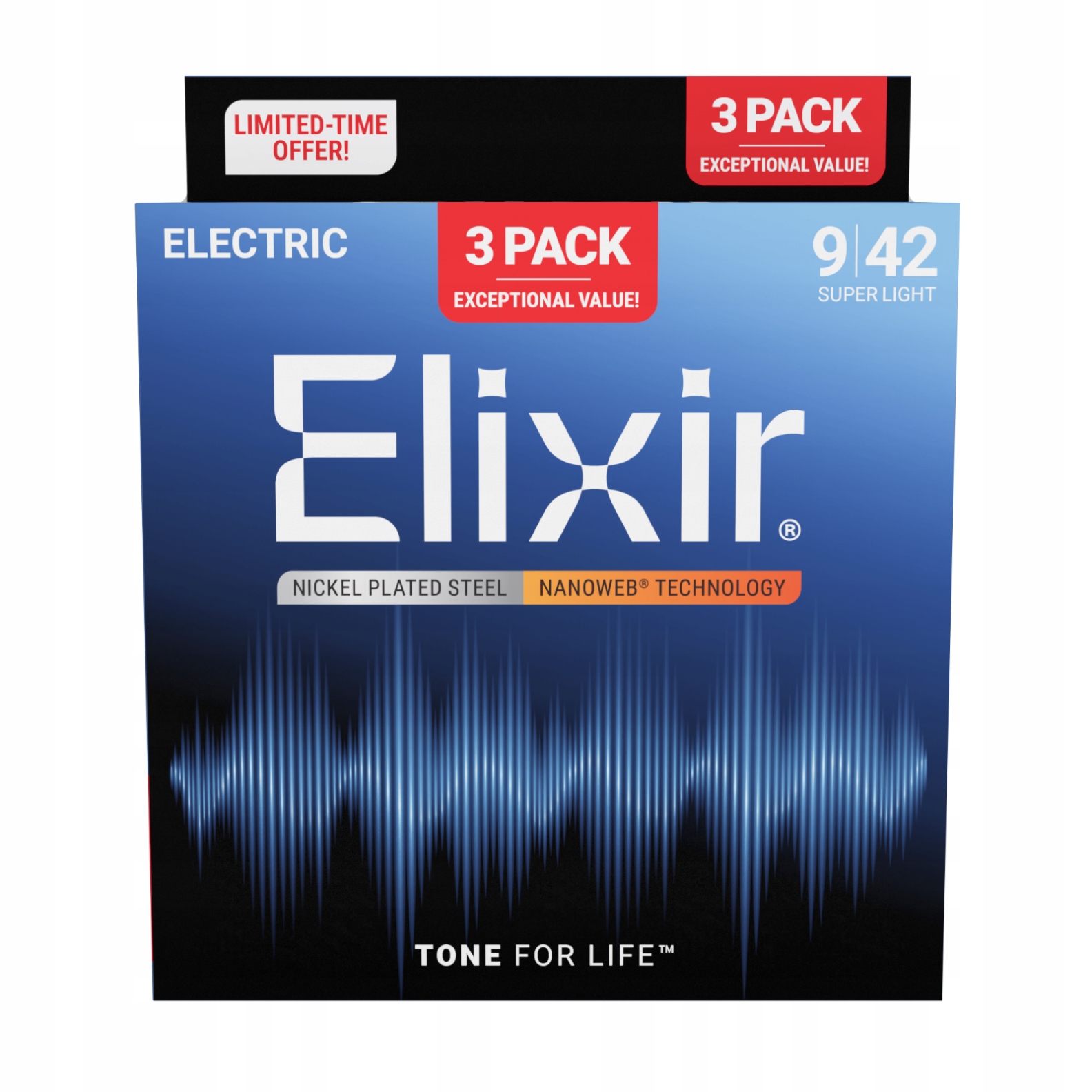 3PACK Struny Elixir NanoWeb 9-42 Light New (16566)