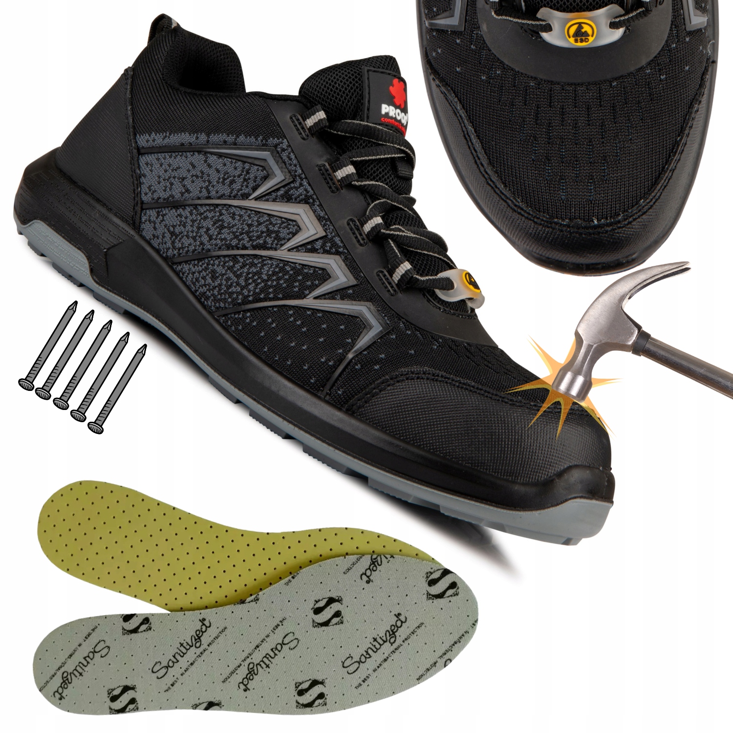 Obuwie Robocze Półbuty Ochronne Proof KAPS9 Lekkie Antystatyczne 37 Wkładka