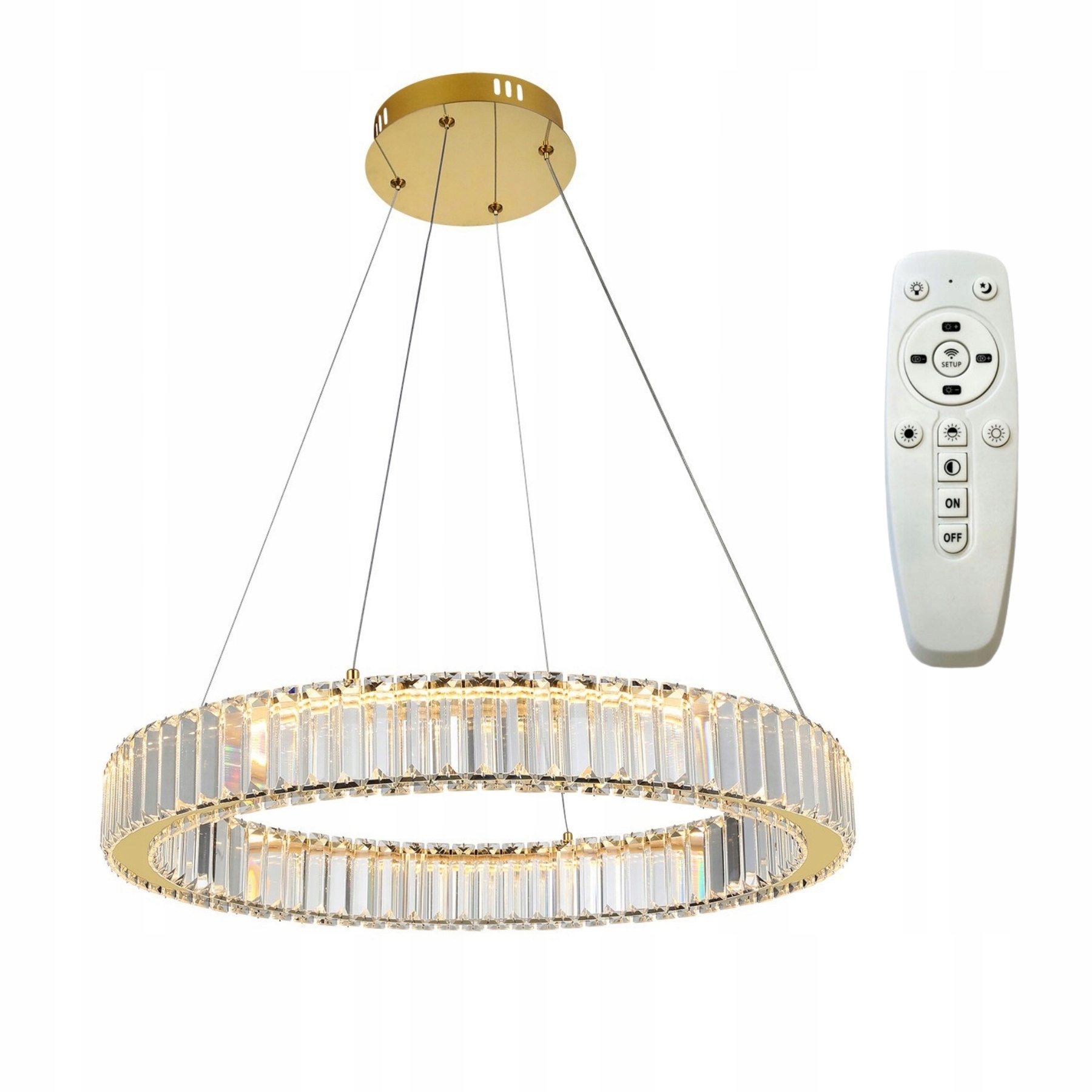 Závěsná Lampa Zlatá Křišťálová Glamour Lustr 3000K-6000K S Dálkovým Ovládáním 50 CM