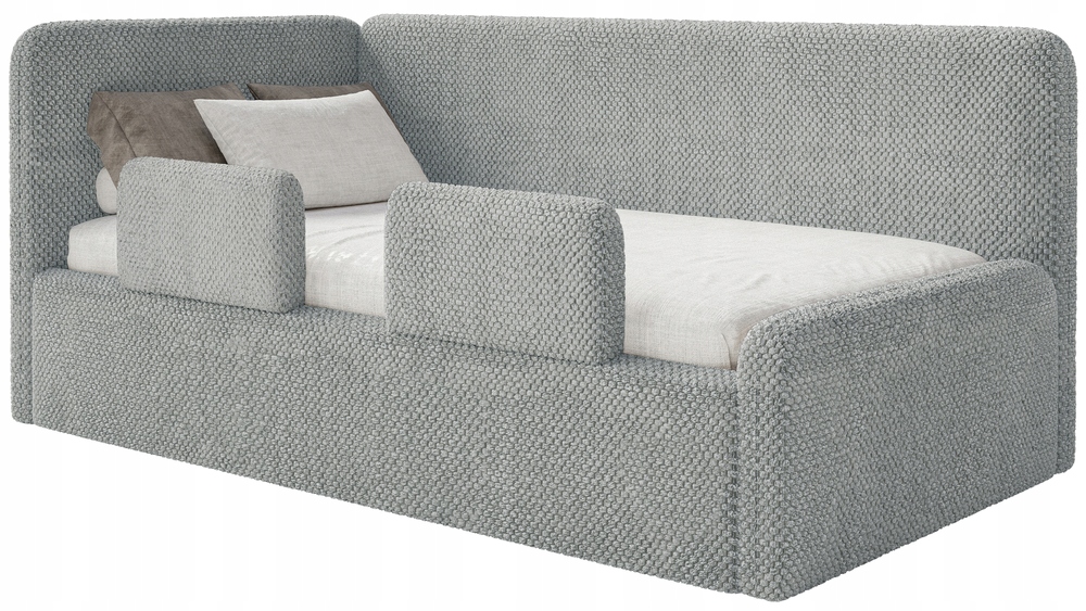 Postel pro mláděž 90x200 cm Fanklo šedá plyšová matrace s levými zábranami