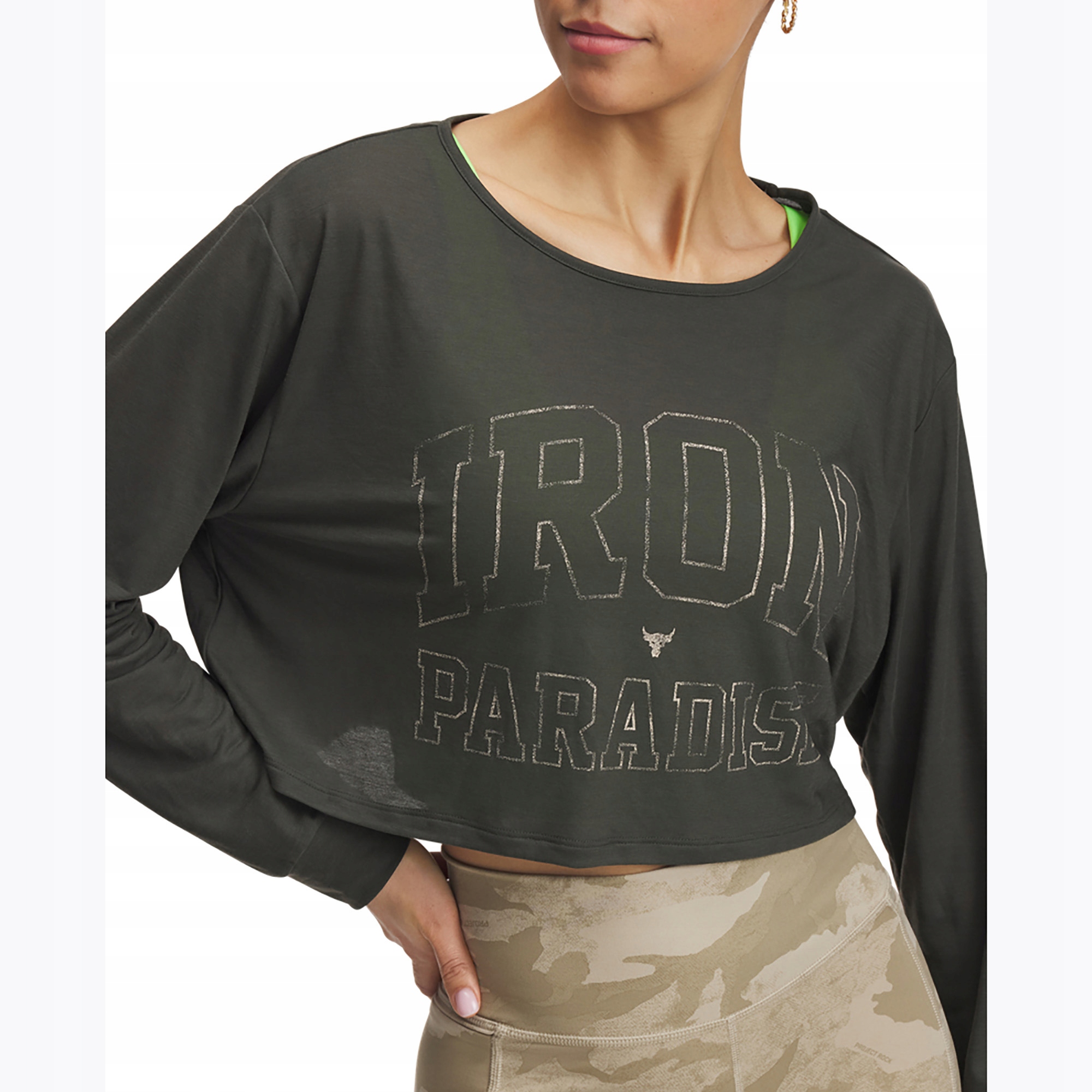 Dlouhý rukáv dámský Under Armour Project Rock Ip baroque green/city khaki/M