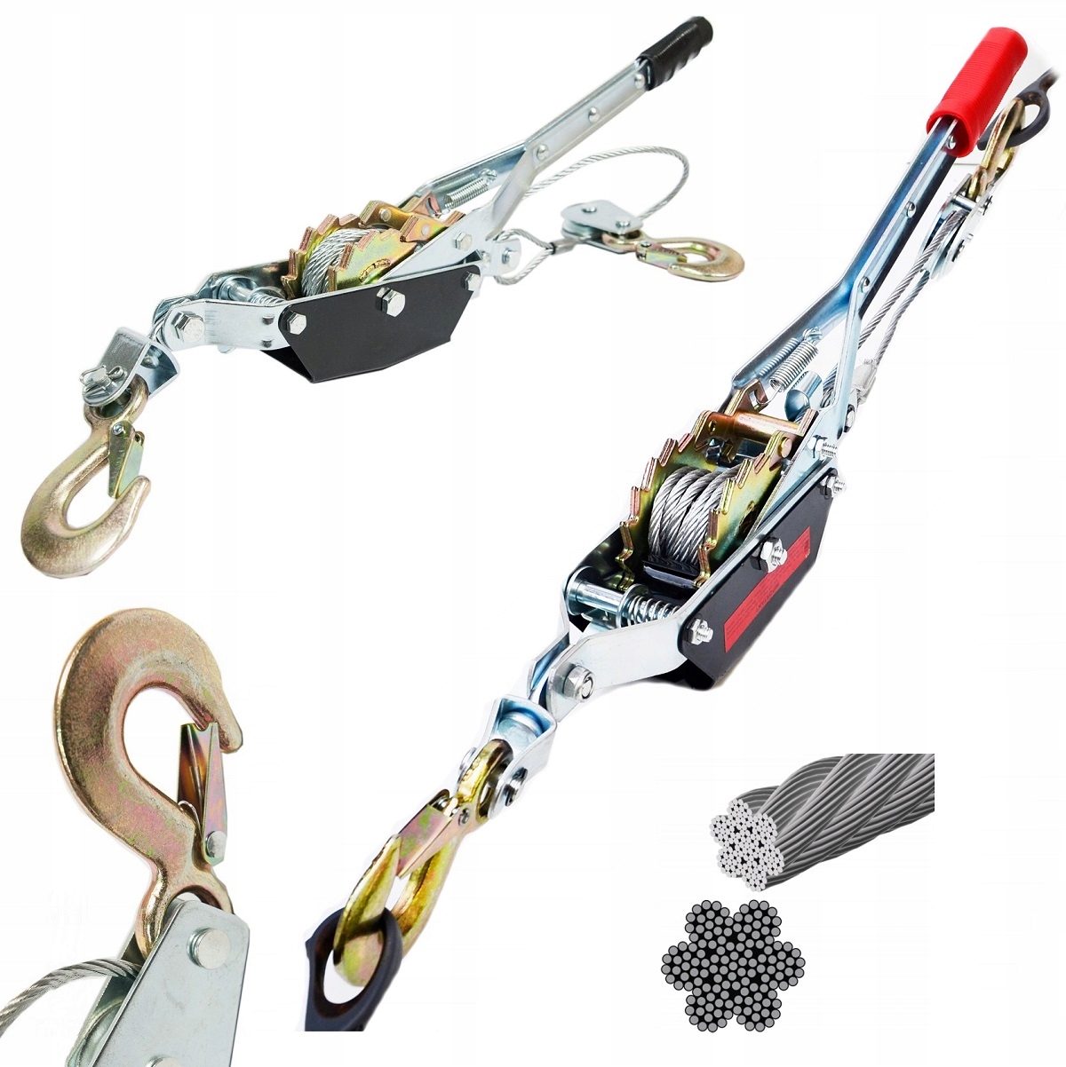 WYCIĄGARKA WCIĄGARKA RĘCZNA LINOWA 4T 4000kg 2HAKI