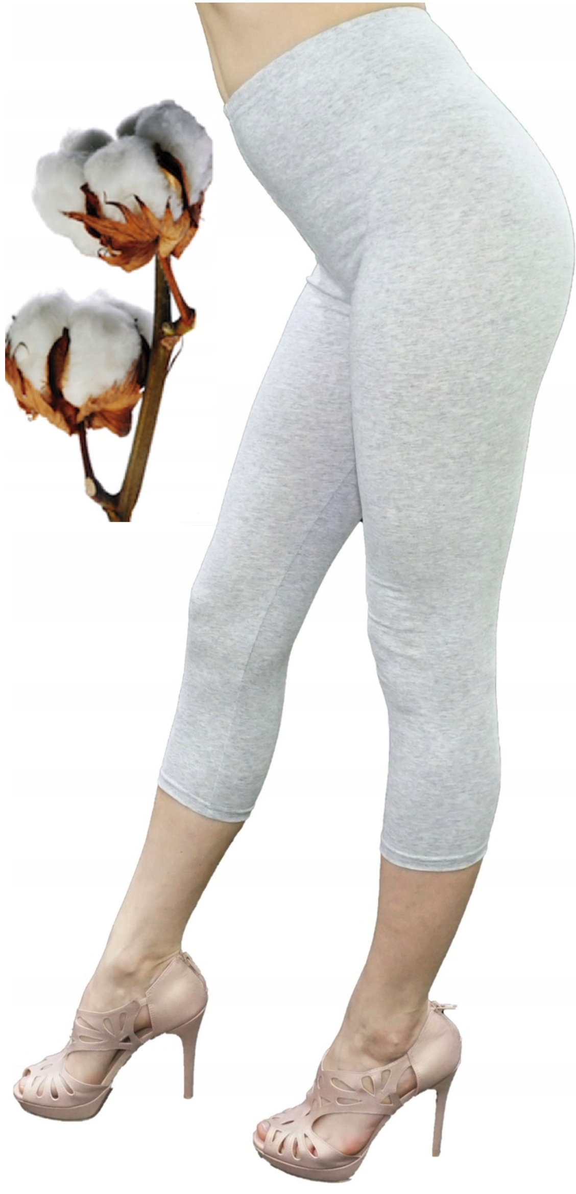 

leginsy getry damskie 3/4 bawełna 2XL szare