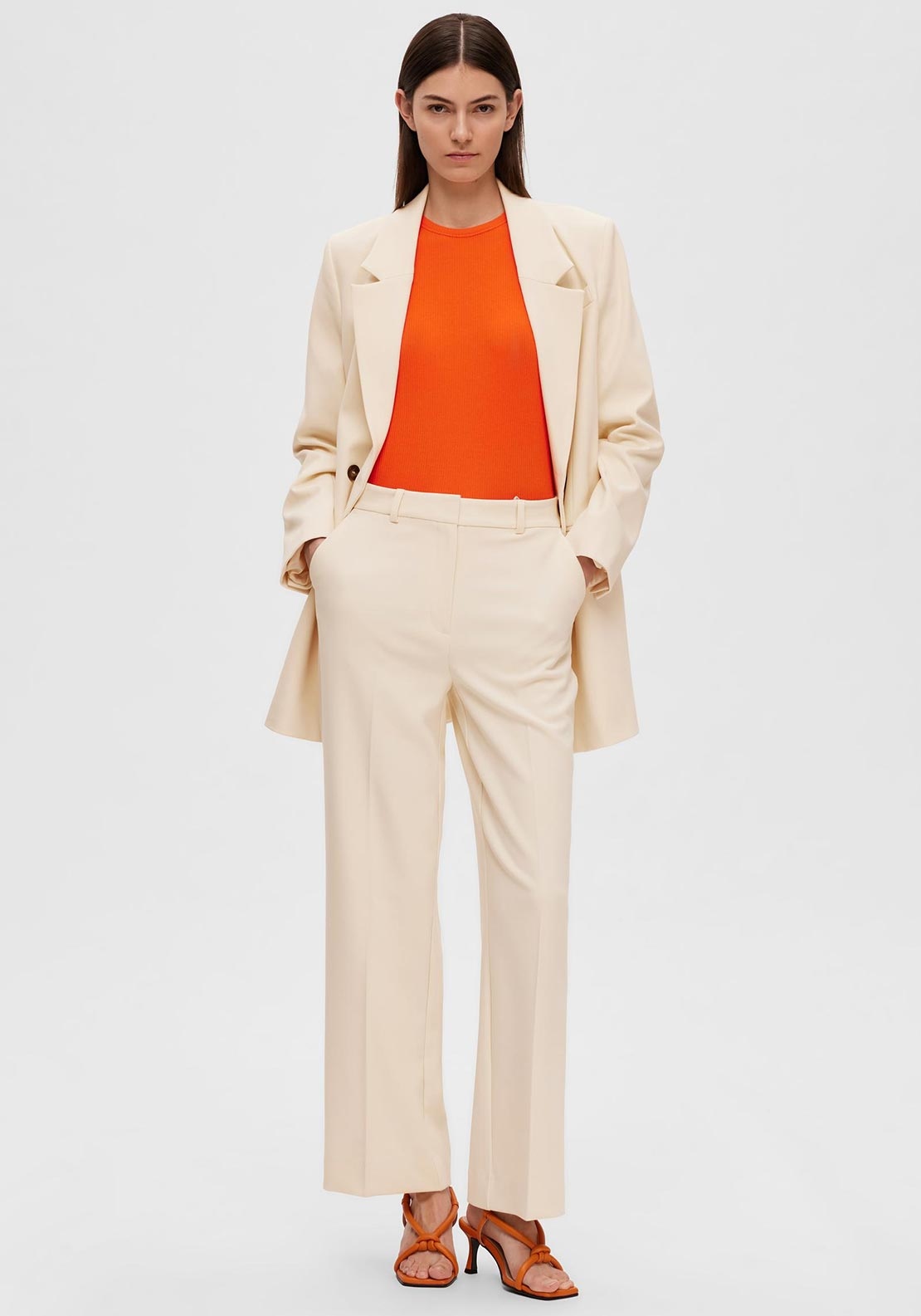 Selected Femme Klasické Elegantní Kalhoty Jednoduché Béžové 38/32 6FA