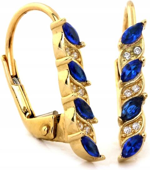 Náušnice zlaté 585 s modrými zirkony 14K jsou elegantní jako dárek 14K