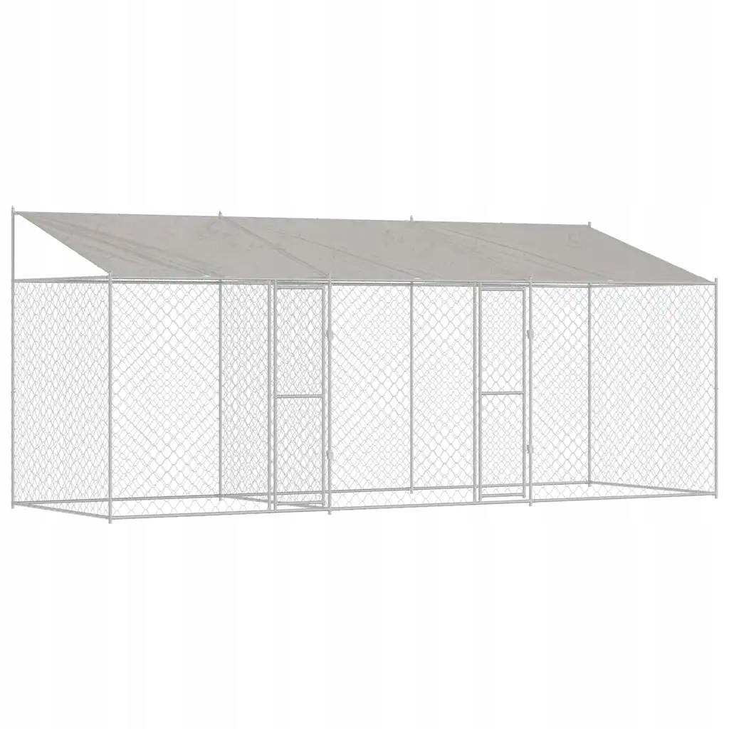 Levně Psí klec s střechou Stříbrná 600 x 200 x 258 cm Ocel a Pe